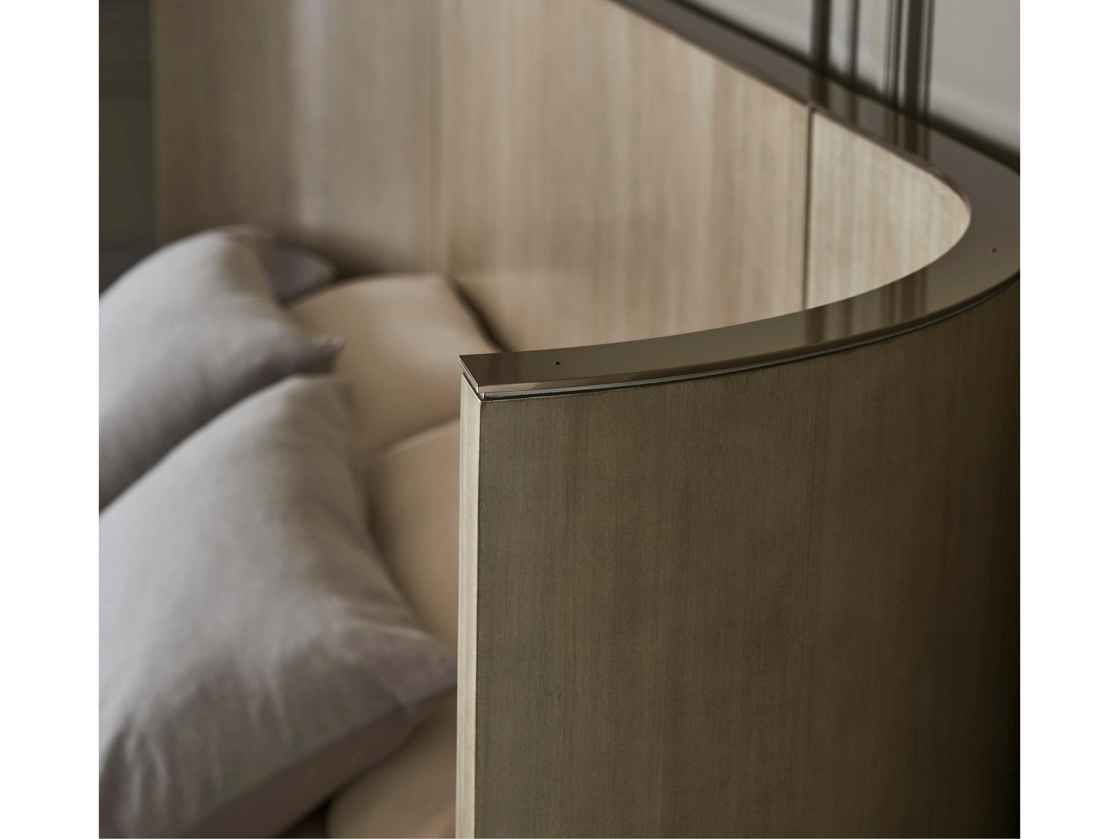 Caracole Classic Dream Chaser with Wings Dry Martini Cloud Brushed Gold Natural Poplar Wood Upholstered King Sleigh Bed