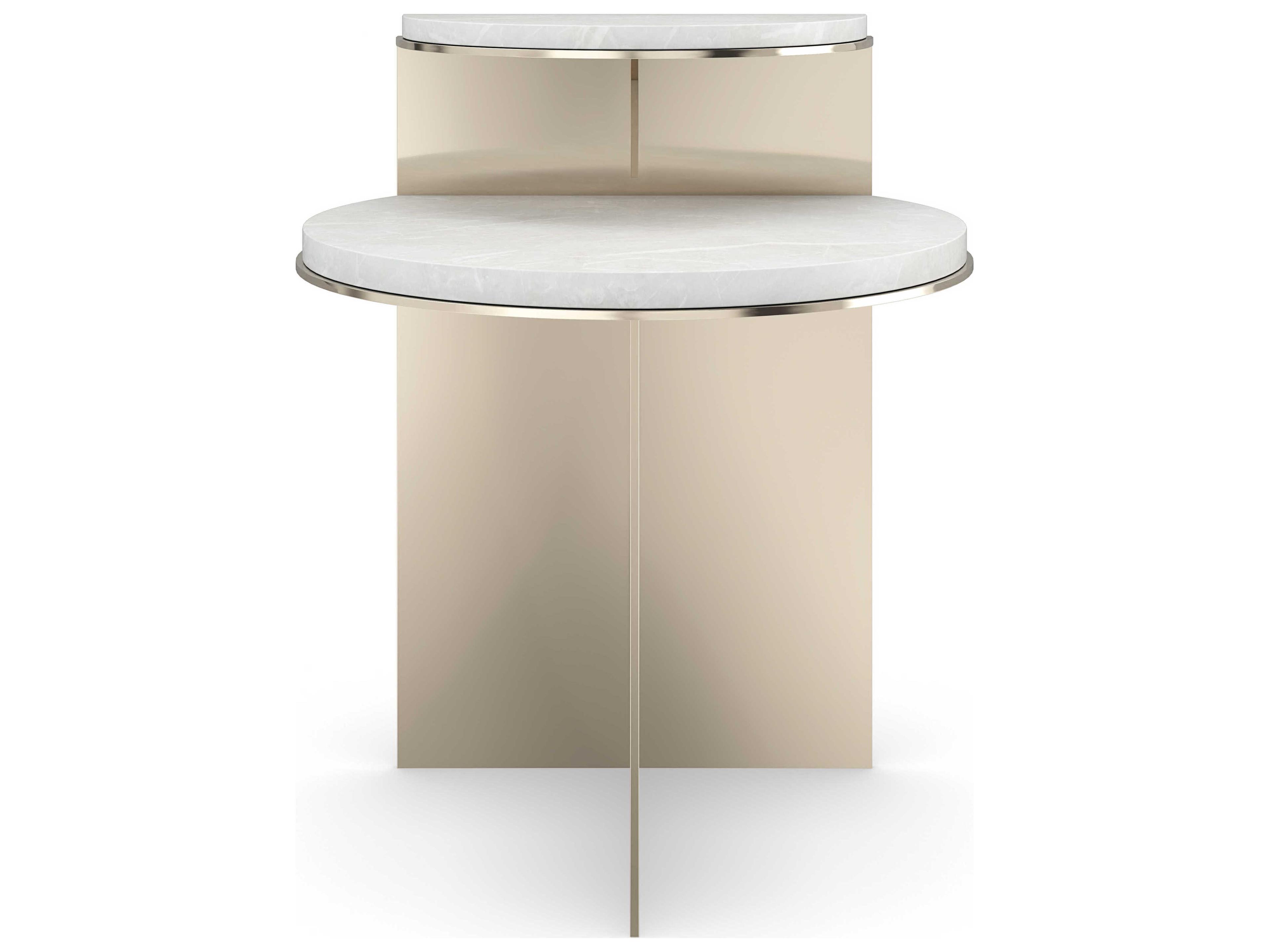 Caracole Classic Touche Light 21" Demilune Stone Whisper Of Gold End Table