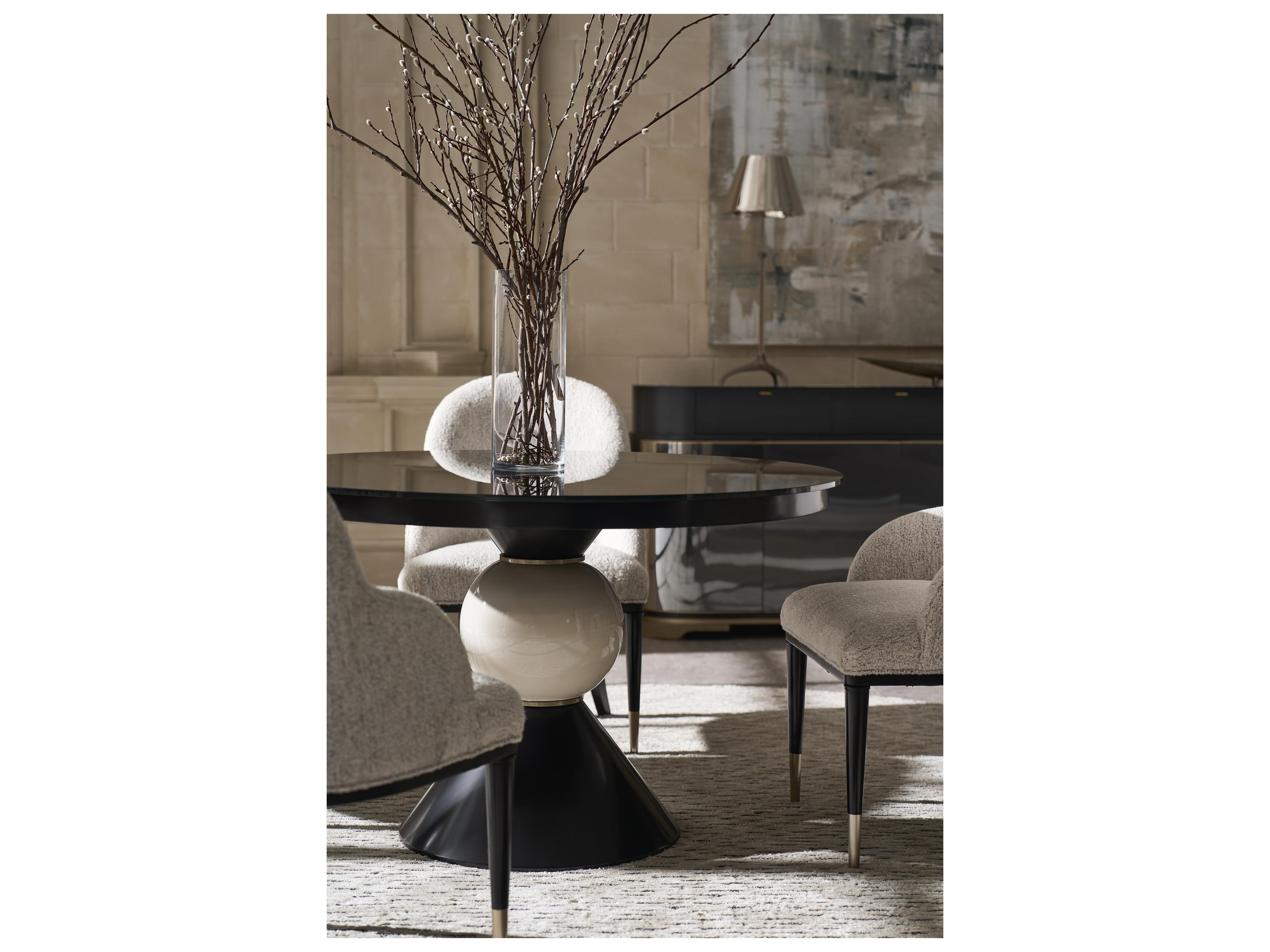 Caracole Classic Chalice Round Glass Almost Black Dining Table