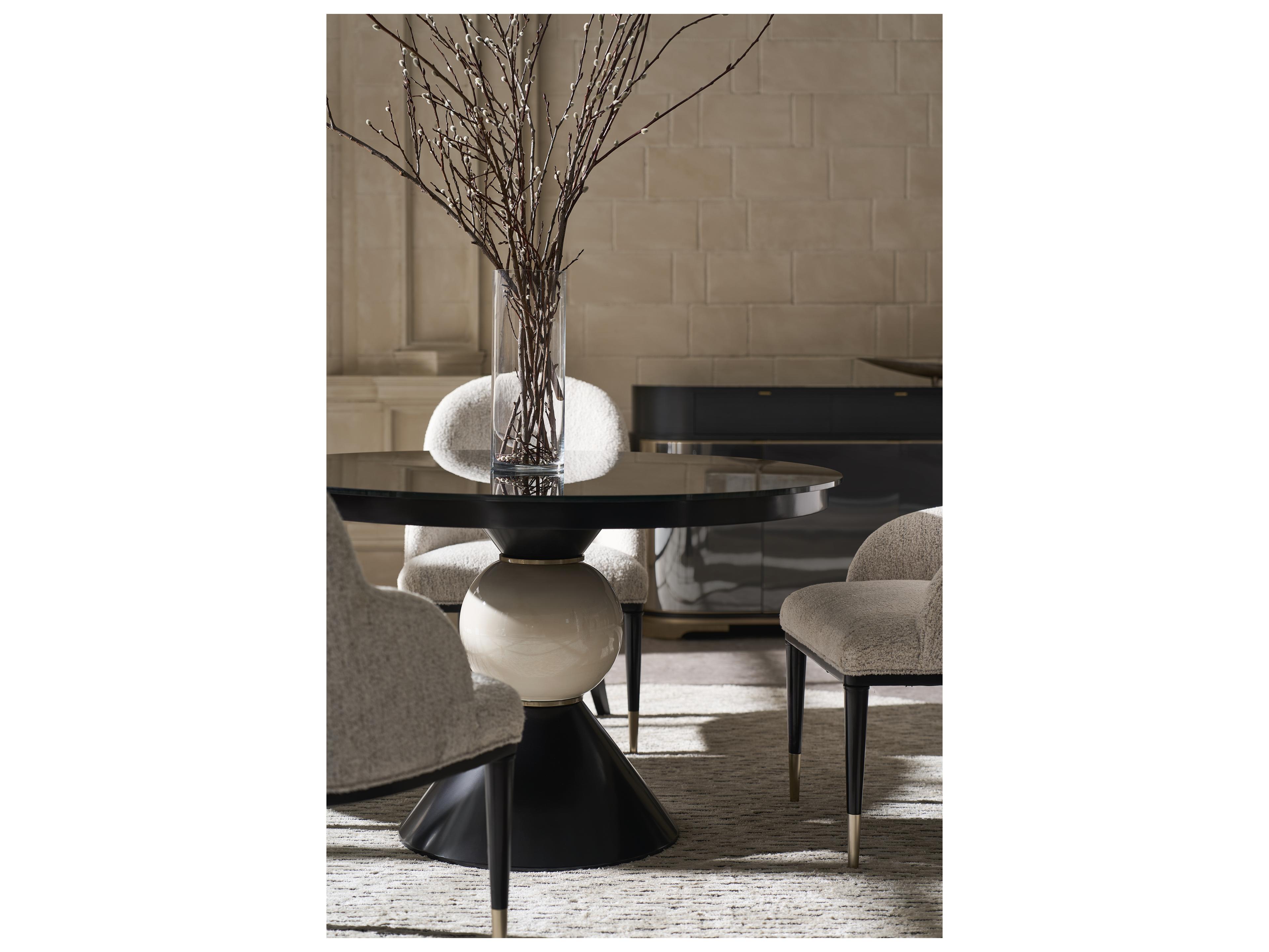 Caracole Classic Chalice Round Glass Almost Black Dining Table