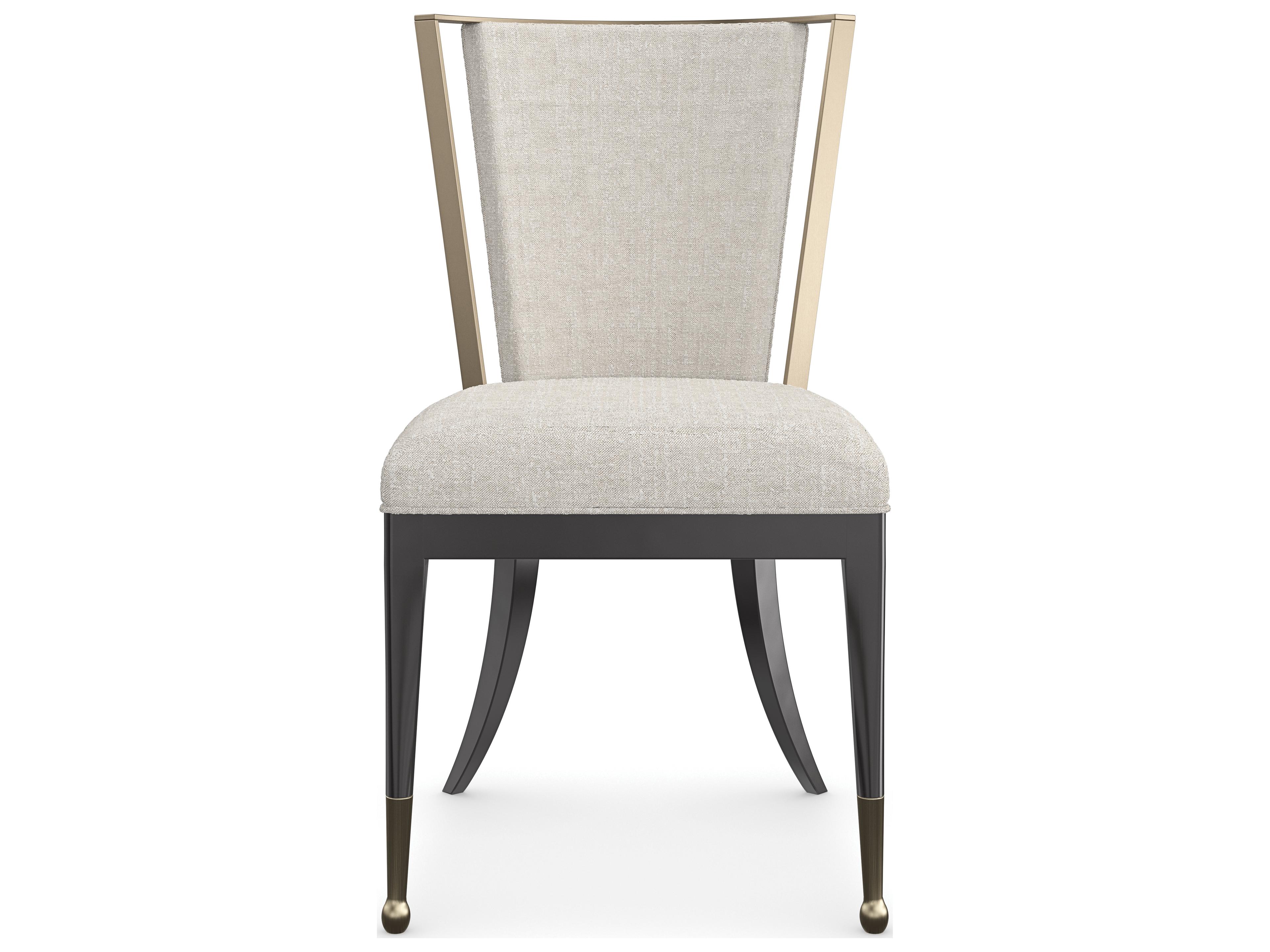 Caracole Classic Astoria Hardwood Gray Upholstered Arm Dining Chair