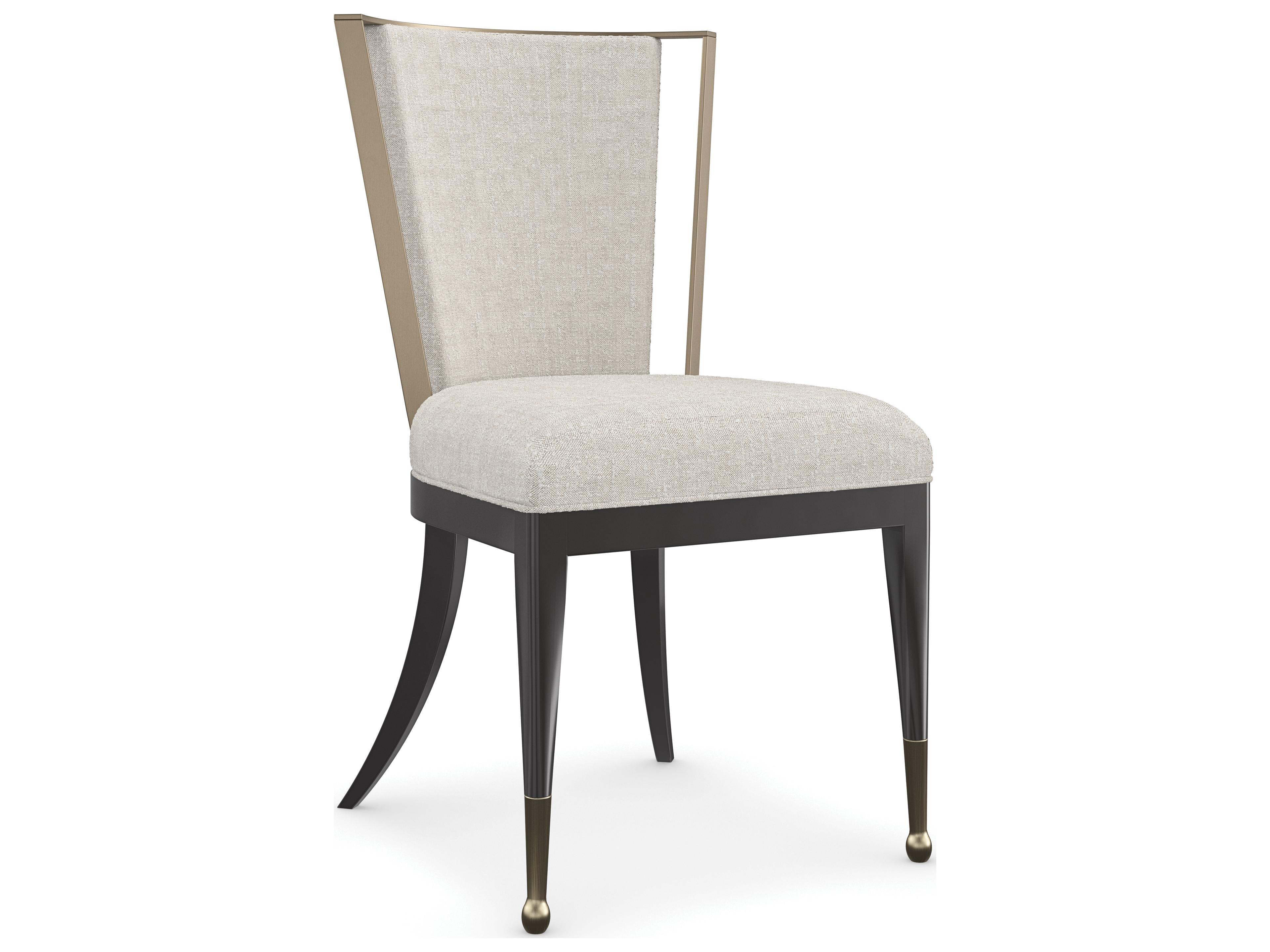Caracole Classic Astoria Hardwood Gray Upholstered Arm Dining Chair