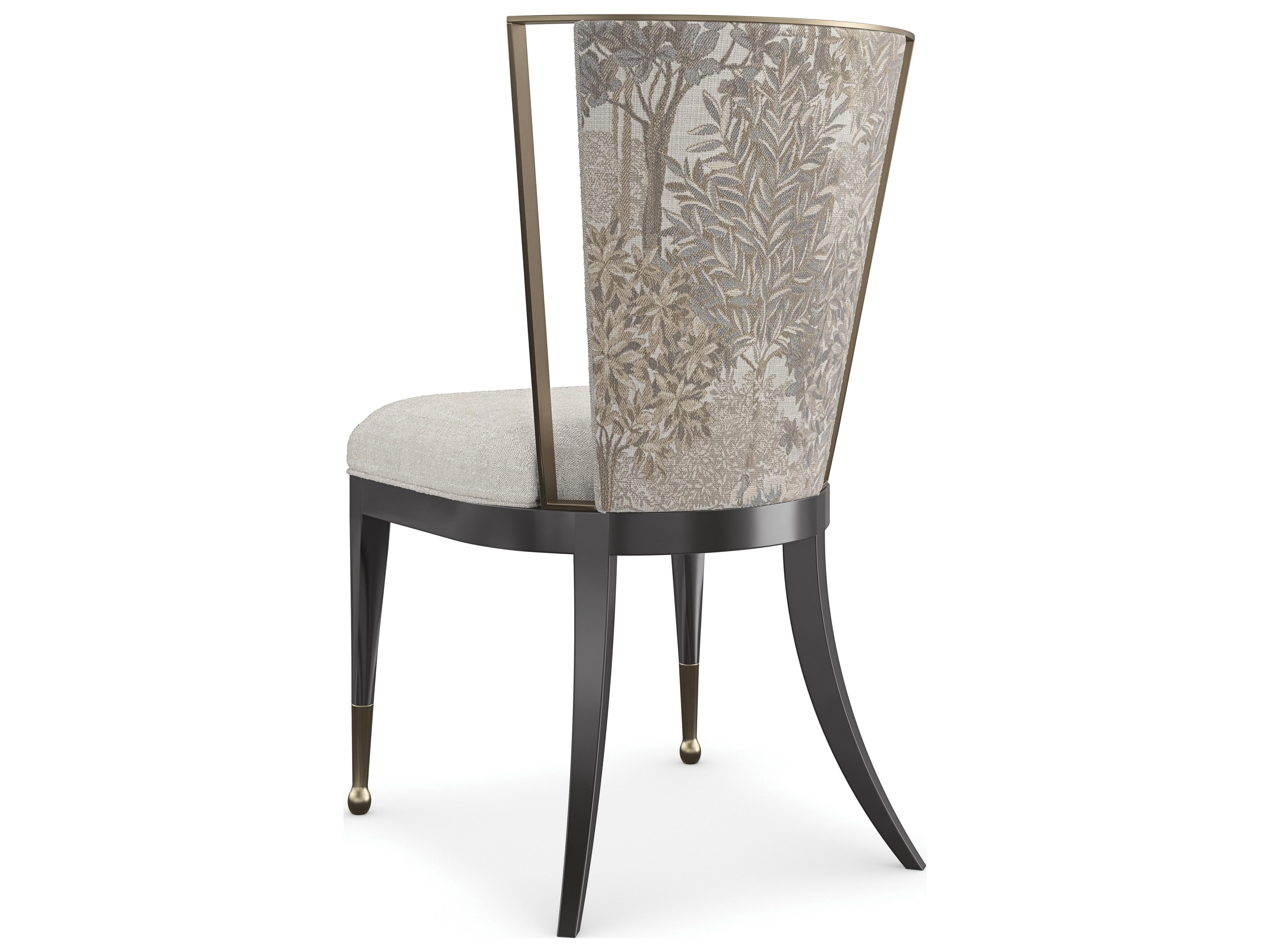 Caracole Classic Astoria Hardwood Gray Upholstered Arm Dining Chair