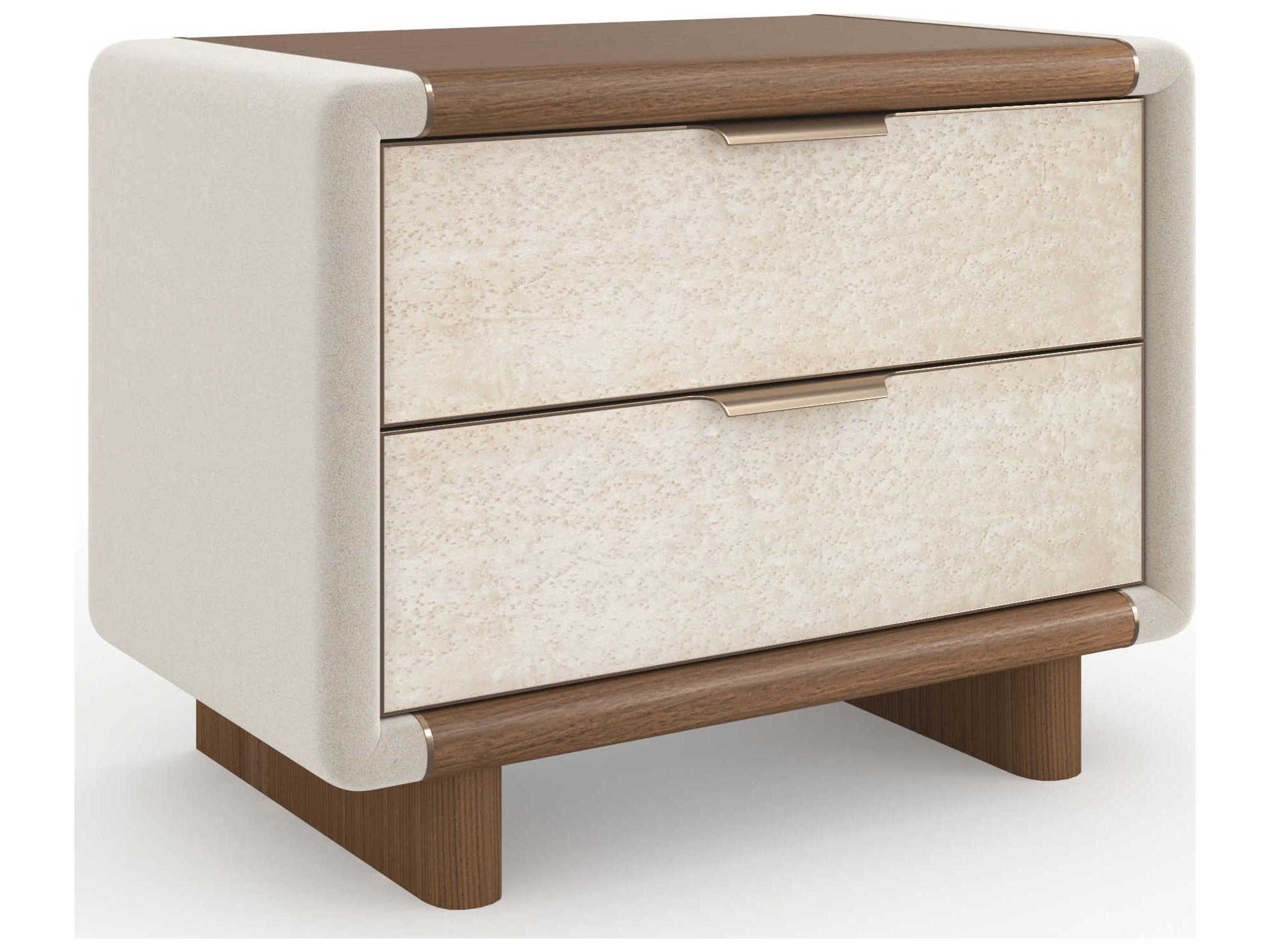 Caracole Botero 2-Drawers Beige Walnut Wood Nightstand