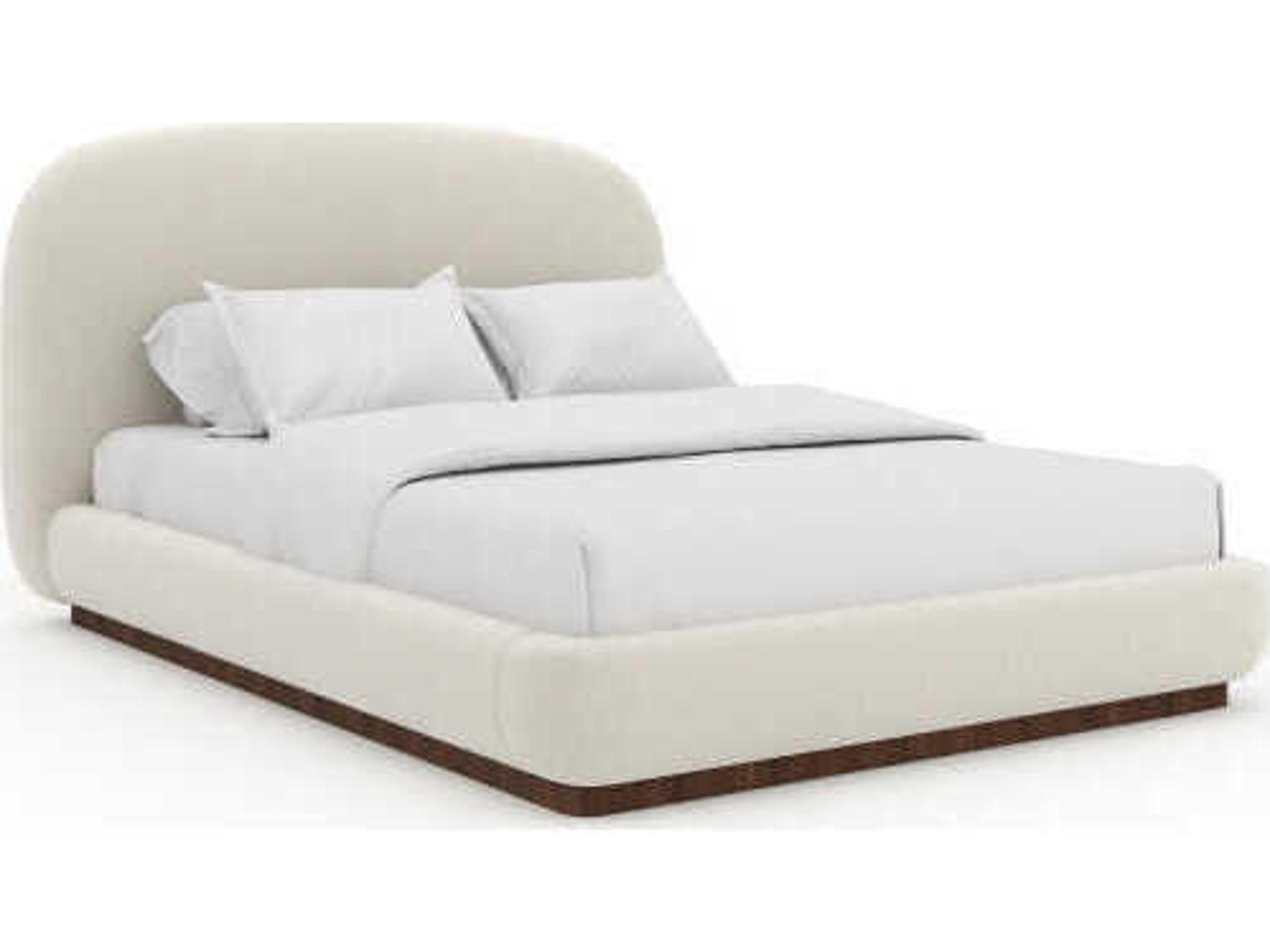 Botero Retro Walnut White Wood Upholstered Queen Platform Bed
