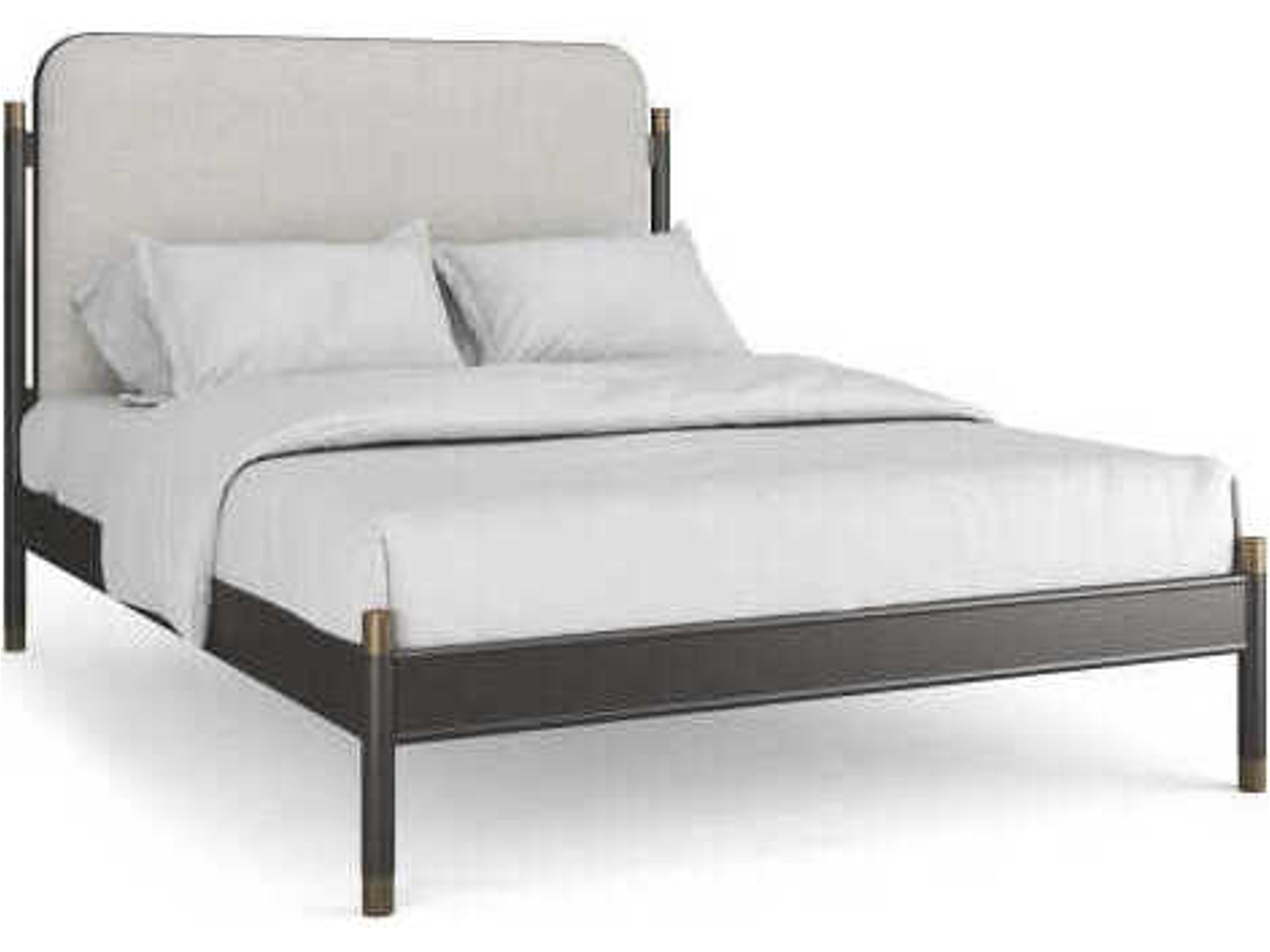 Caracole Campaign Brushed Deep Bronze Upholstered Queen Platform Bed