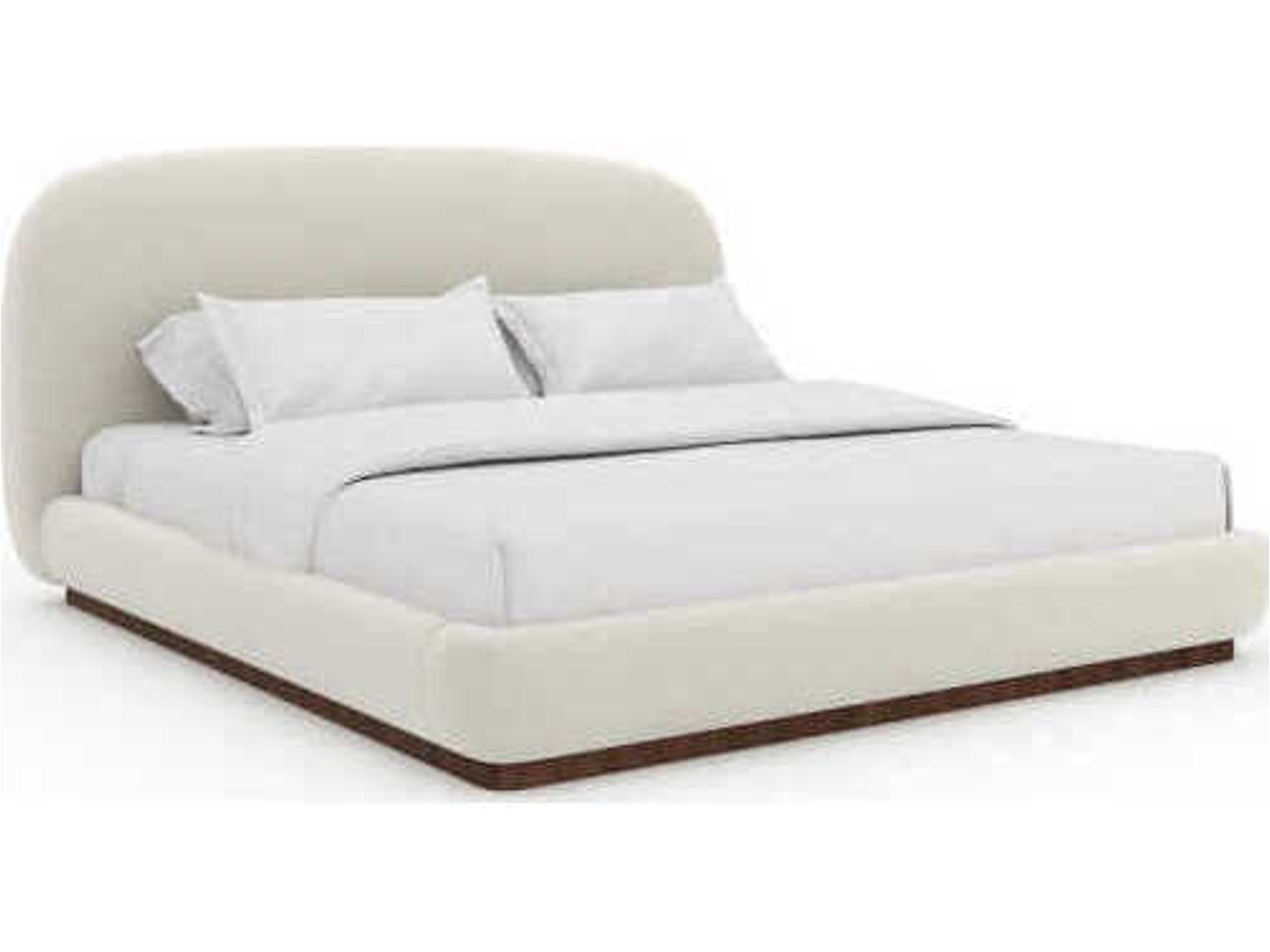 Botero Retro Walnut White Wood Upholstered King Platform Bed