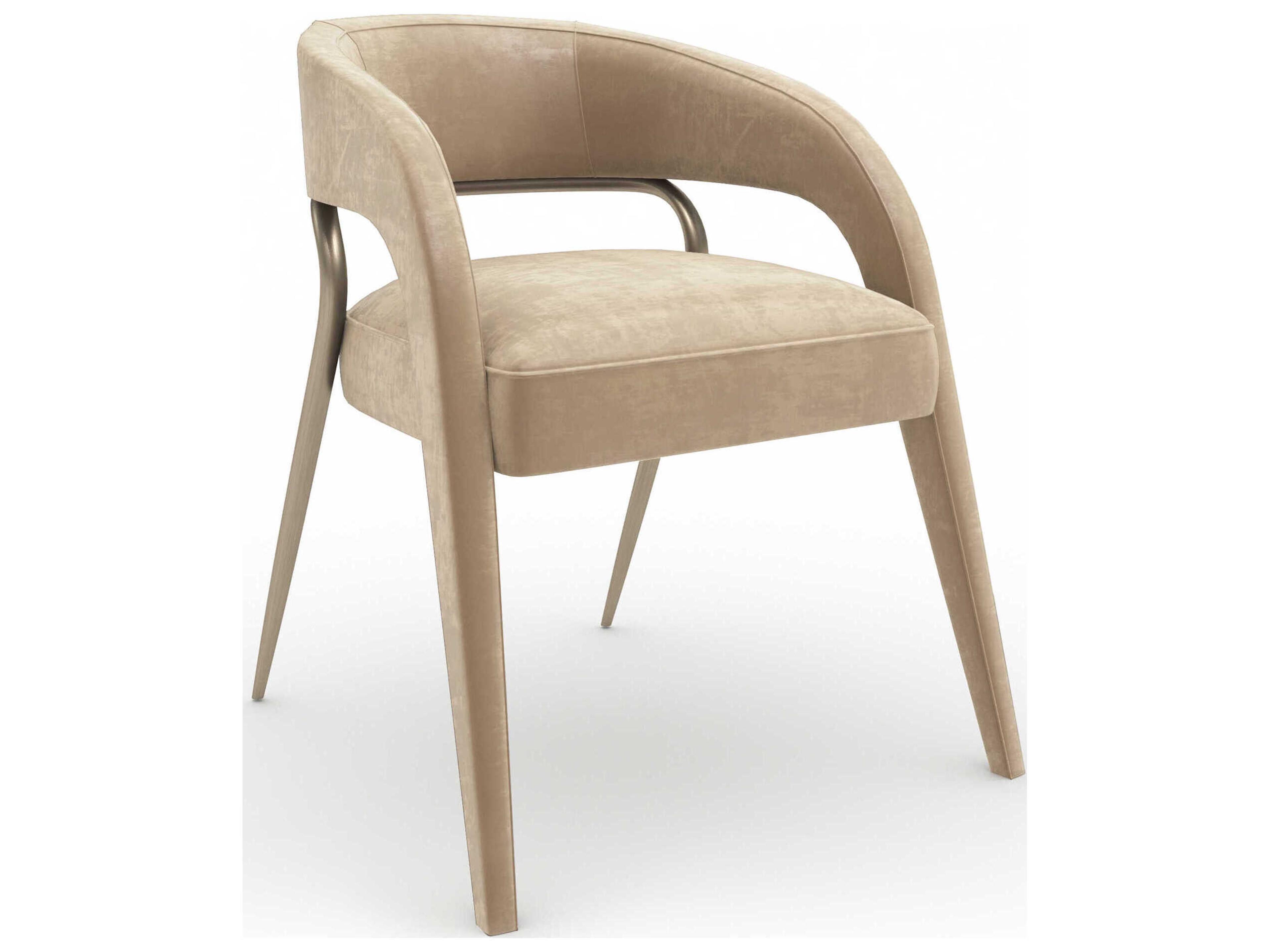 Caracole Gazelle Birch Wood Beige Velvet Upholstered Arm Dining Chair