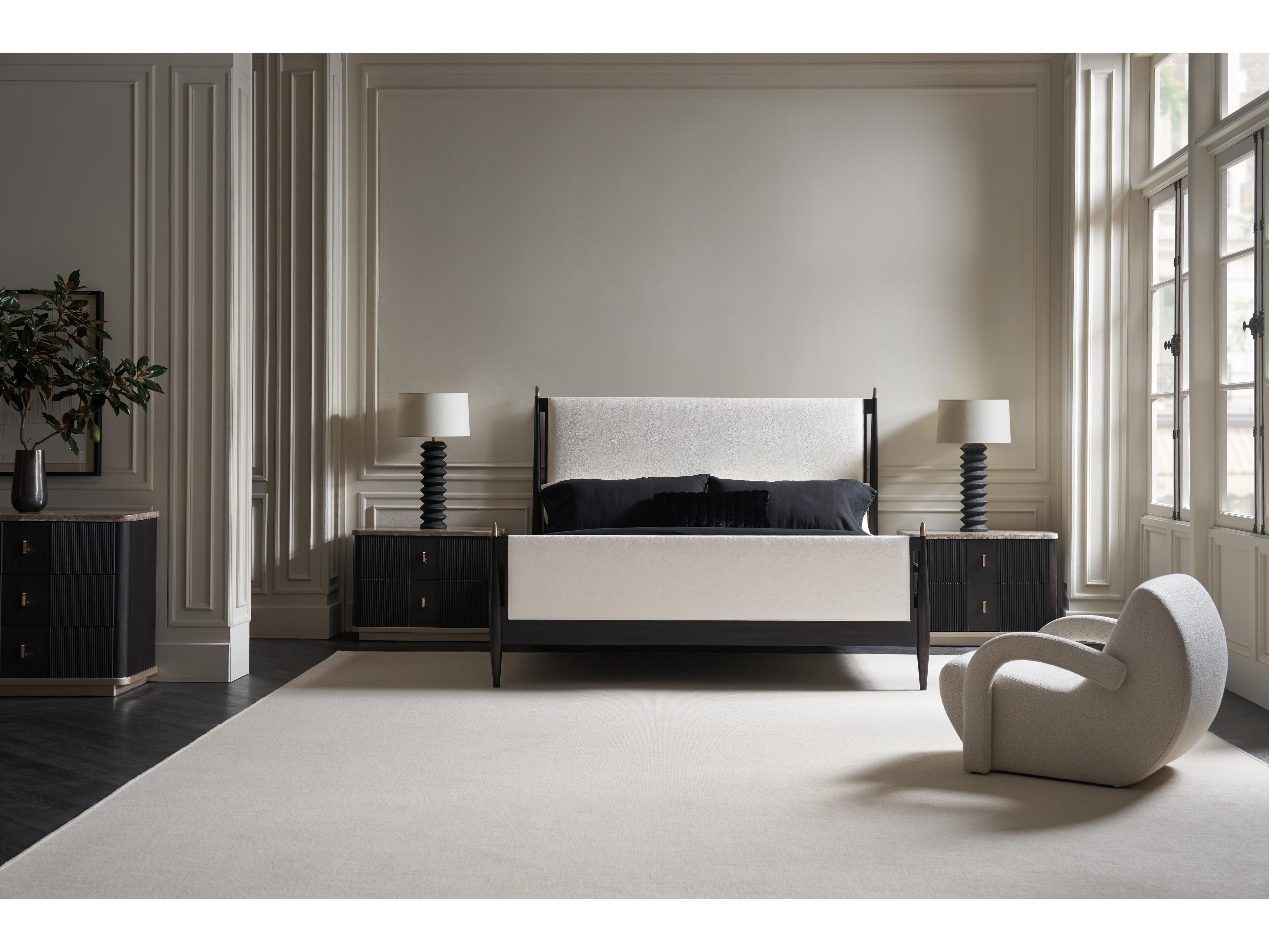 Caracole Black Stained Ash Wood King Panel Bed