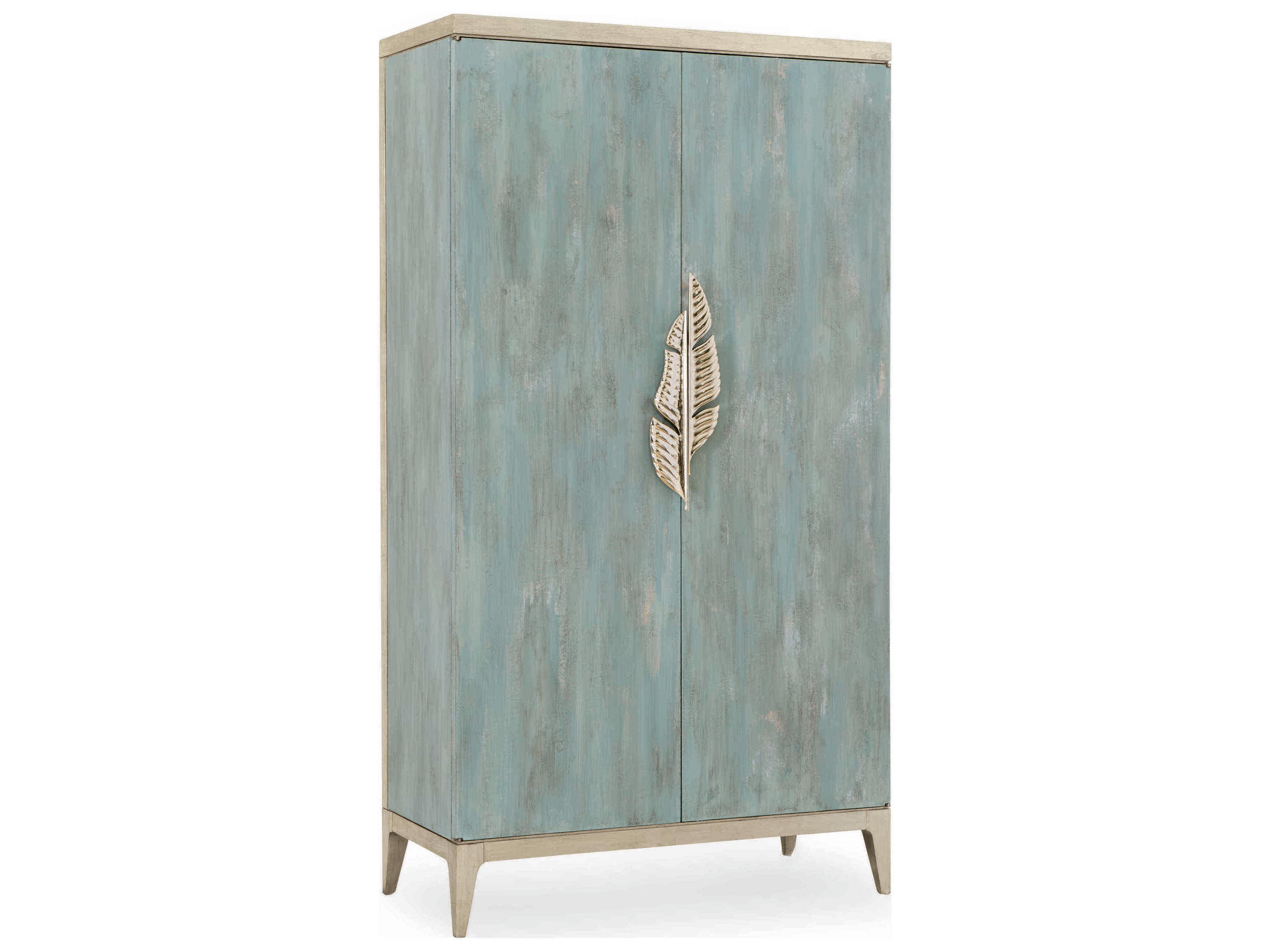 Caracole Classic Watercolours Aqua Green Armoire Desk with Leaf Motif