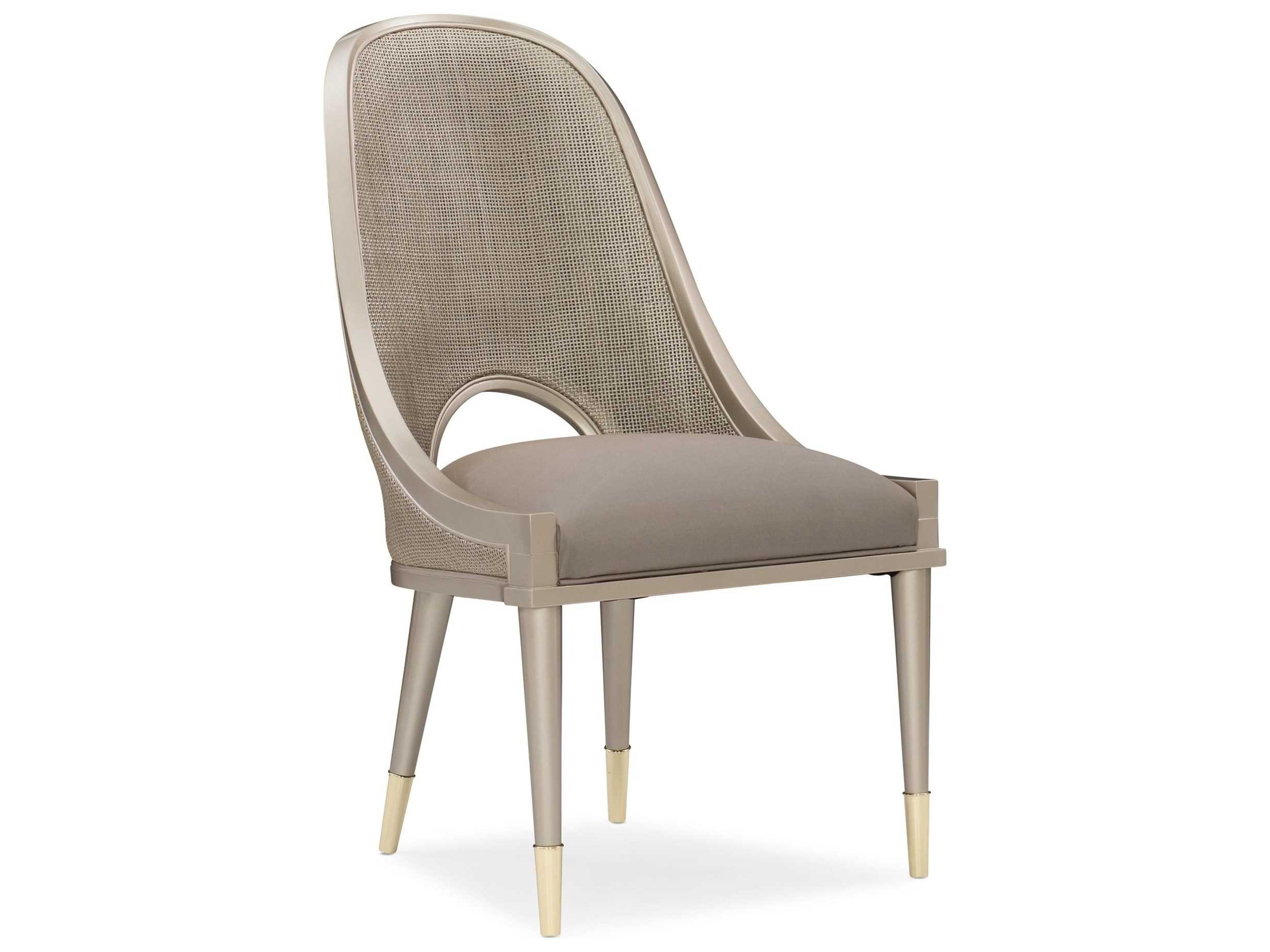 Caracole Classic Cane I Join You Gray Upholstered Side Dining Chair