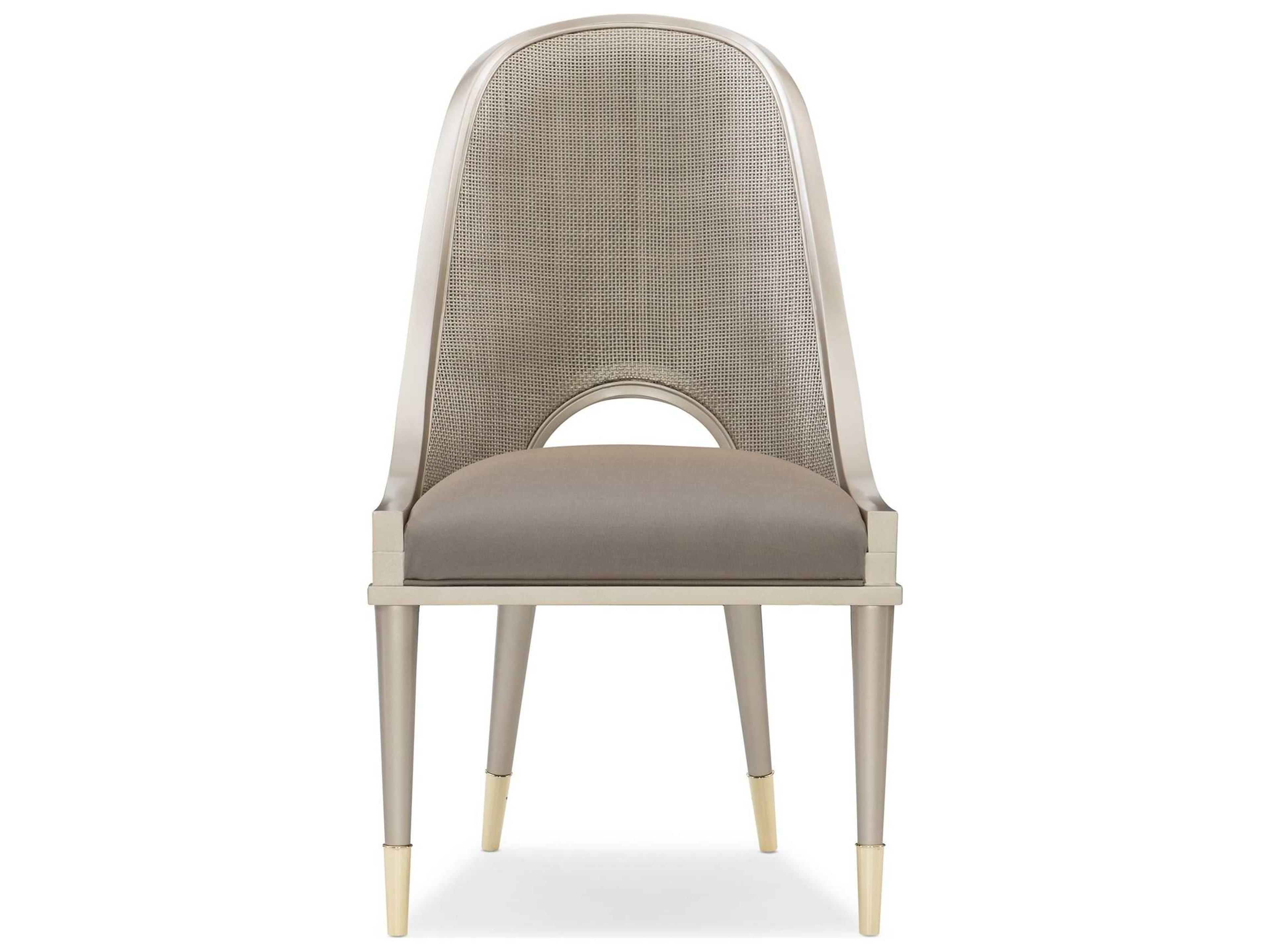 Caracole Classic Cane I Join You Gray Upholstered Side Dining Chair