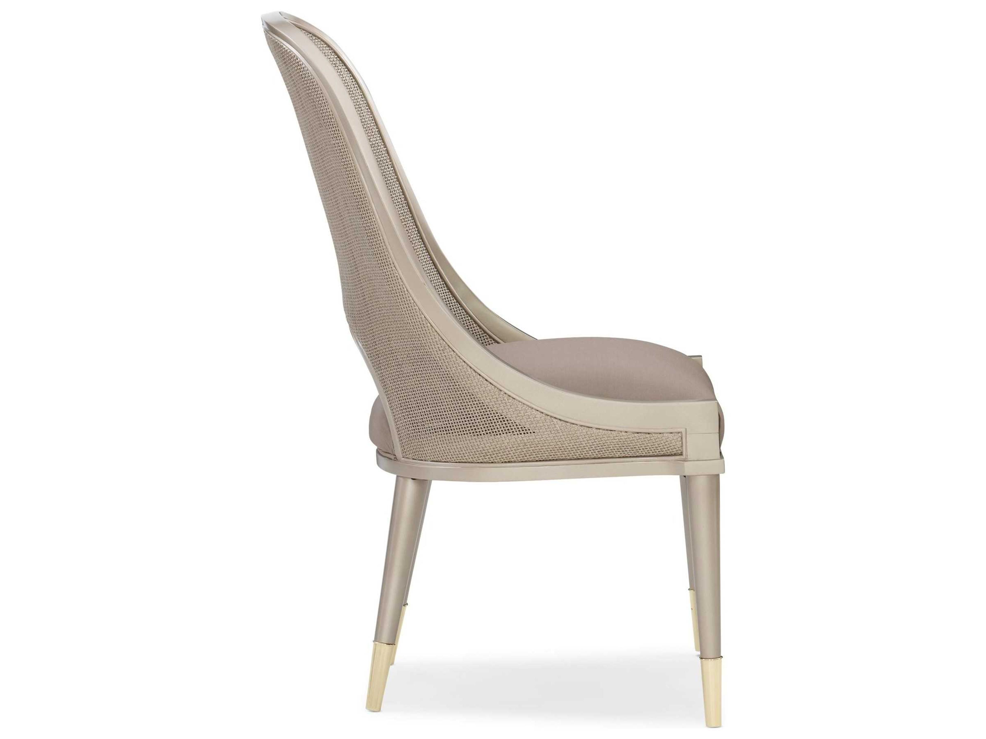 Caracole Classic Cane I Join You Gray Upholstered Side Dining Chair