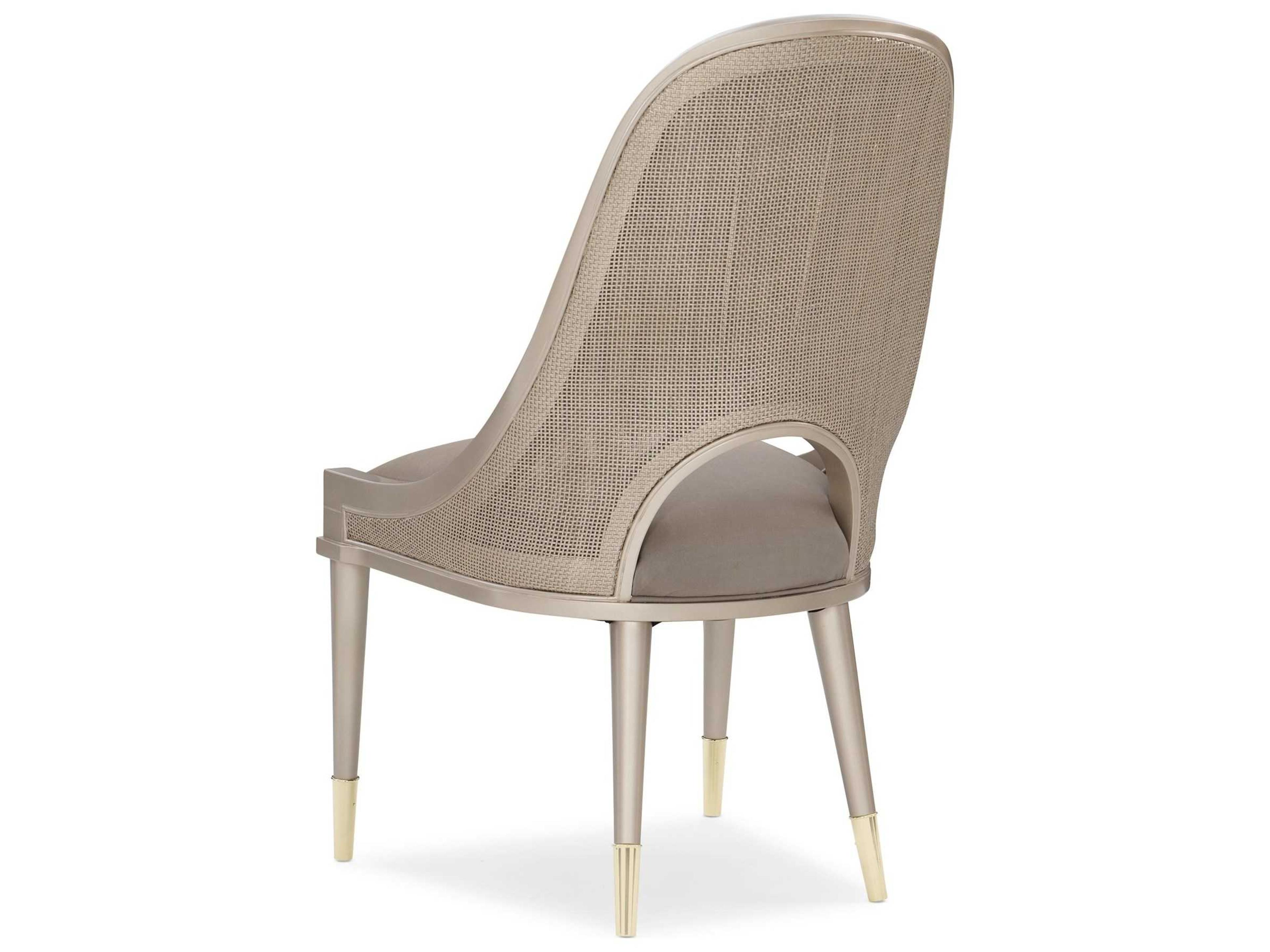 Caracole Classic Cane I Join You Gray Upholstered Side Dining Chair