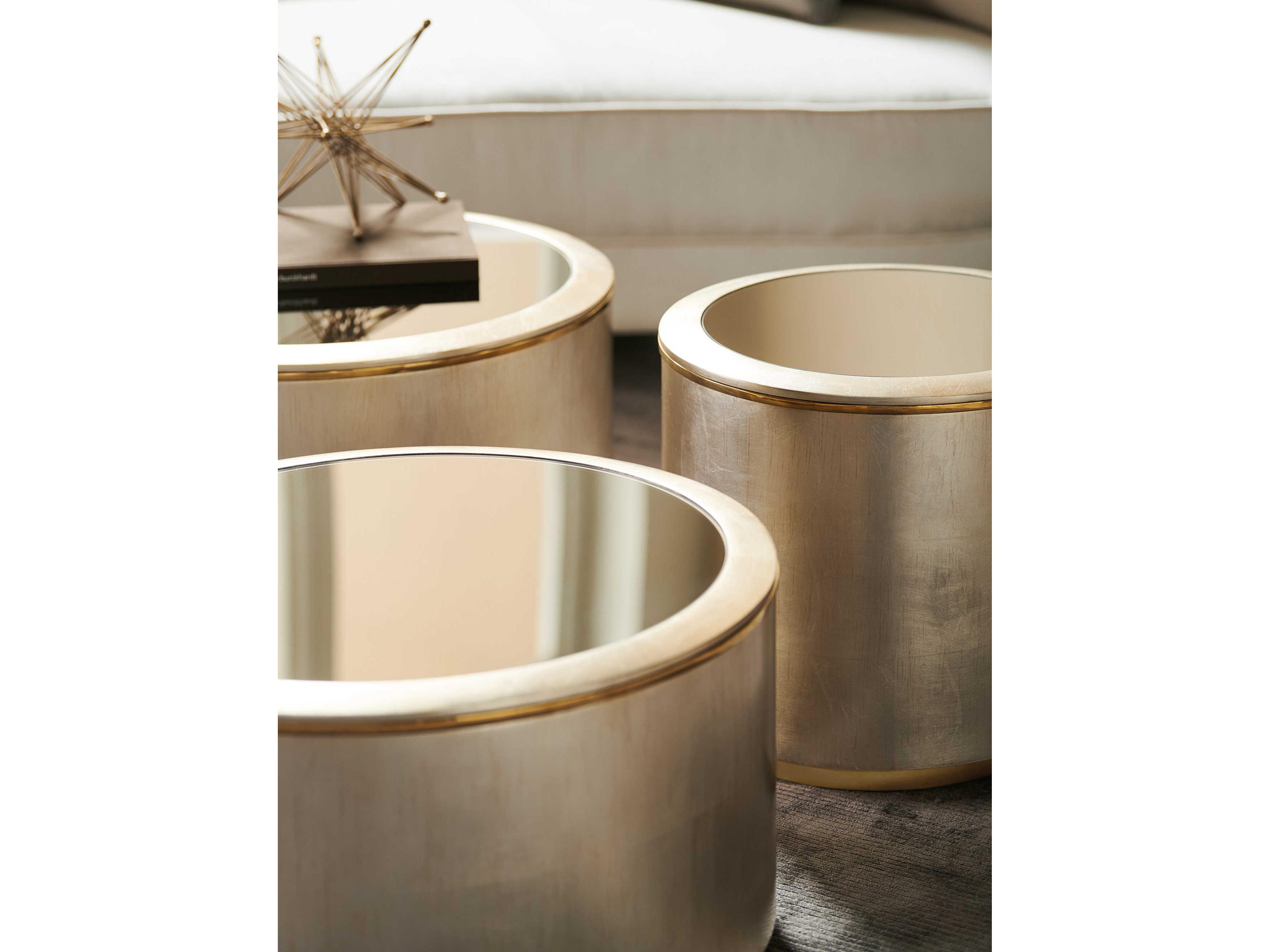 Caracole Classic Circle in Time Lobby Round Auric Gold Bullion Coffee Table