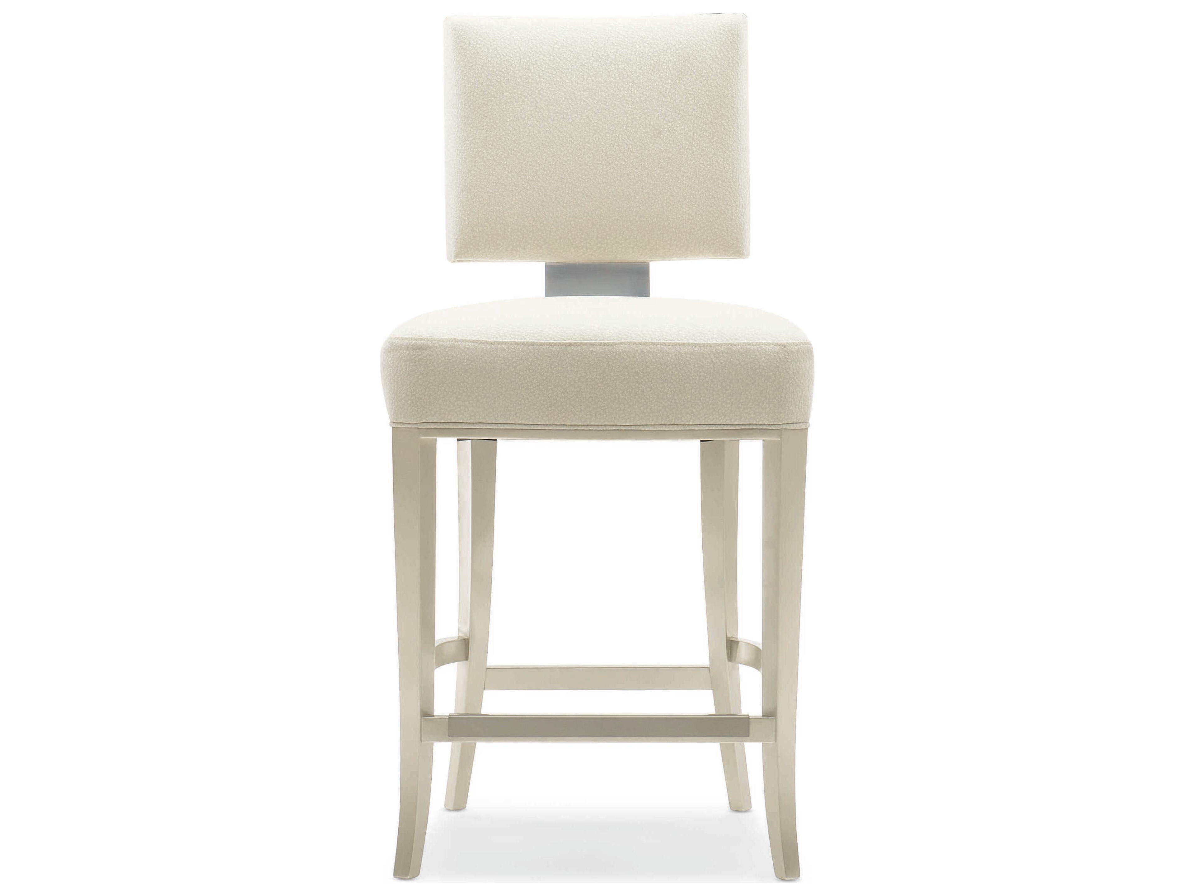 Caracole Classic Reserved Seating Upholstered Lightly Brushed Chrome Soft Silver Paint Counter Stool