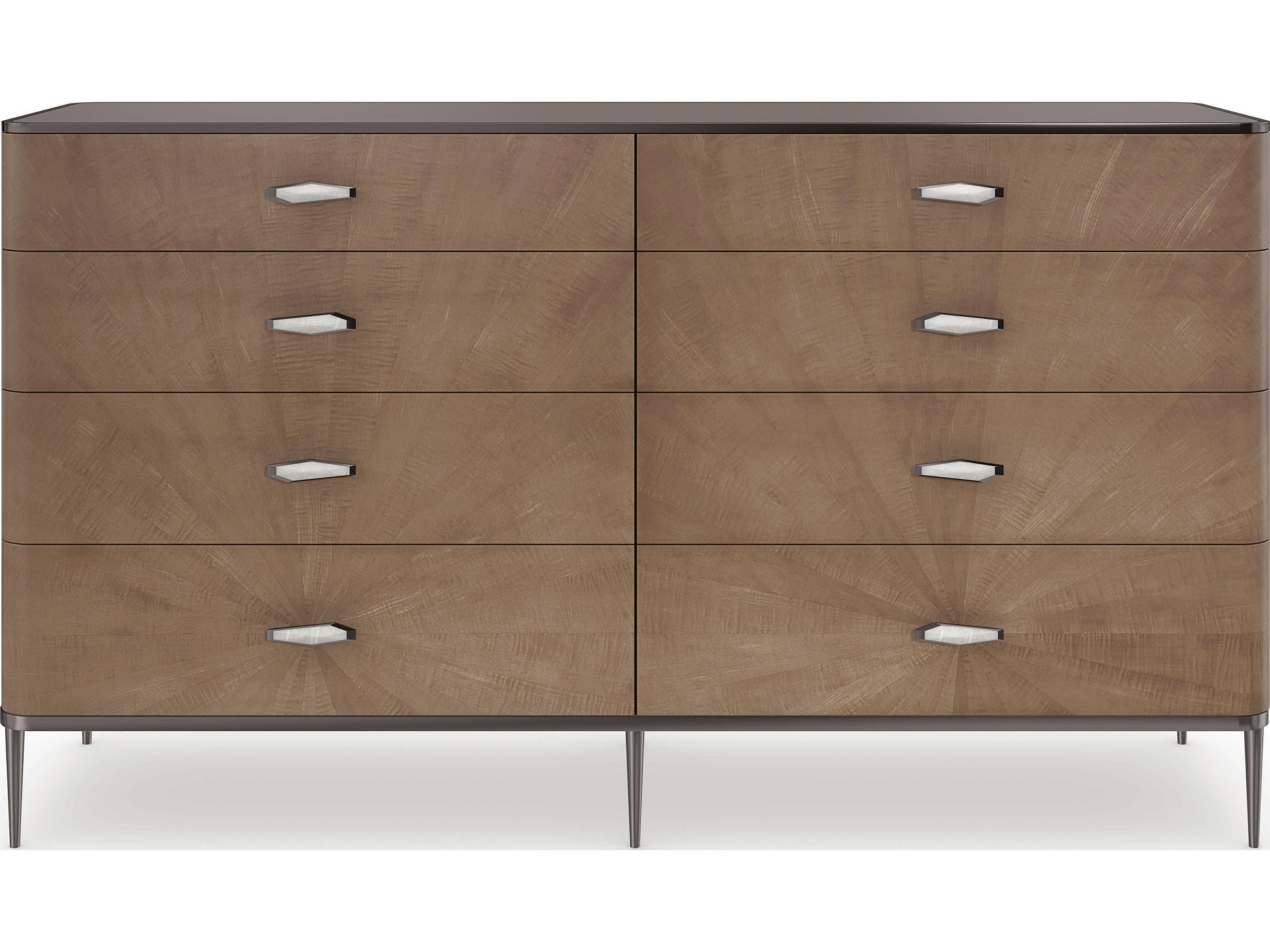 Caracole Classic Prism 8-Drawers Brown Birch Wood Double Dresser