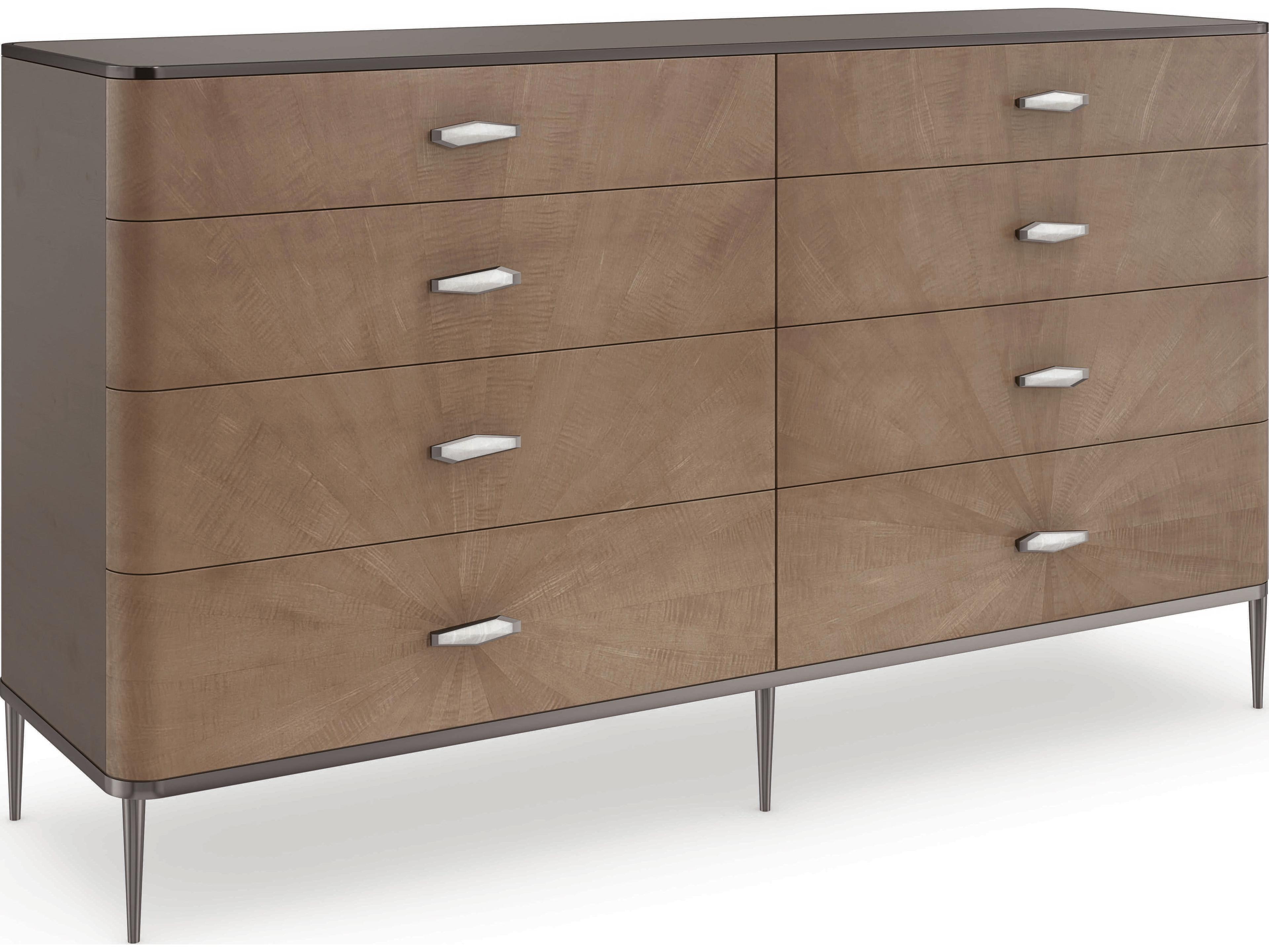 Caracole Classic Prism 8-Drawers Brown Birch Wood Double Dresser