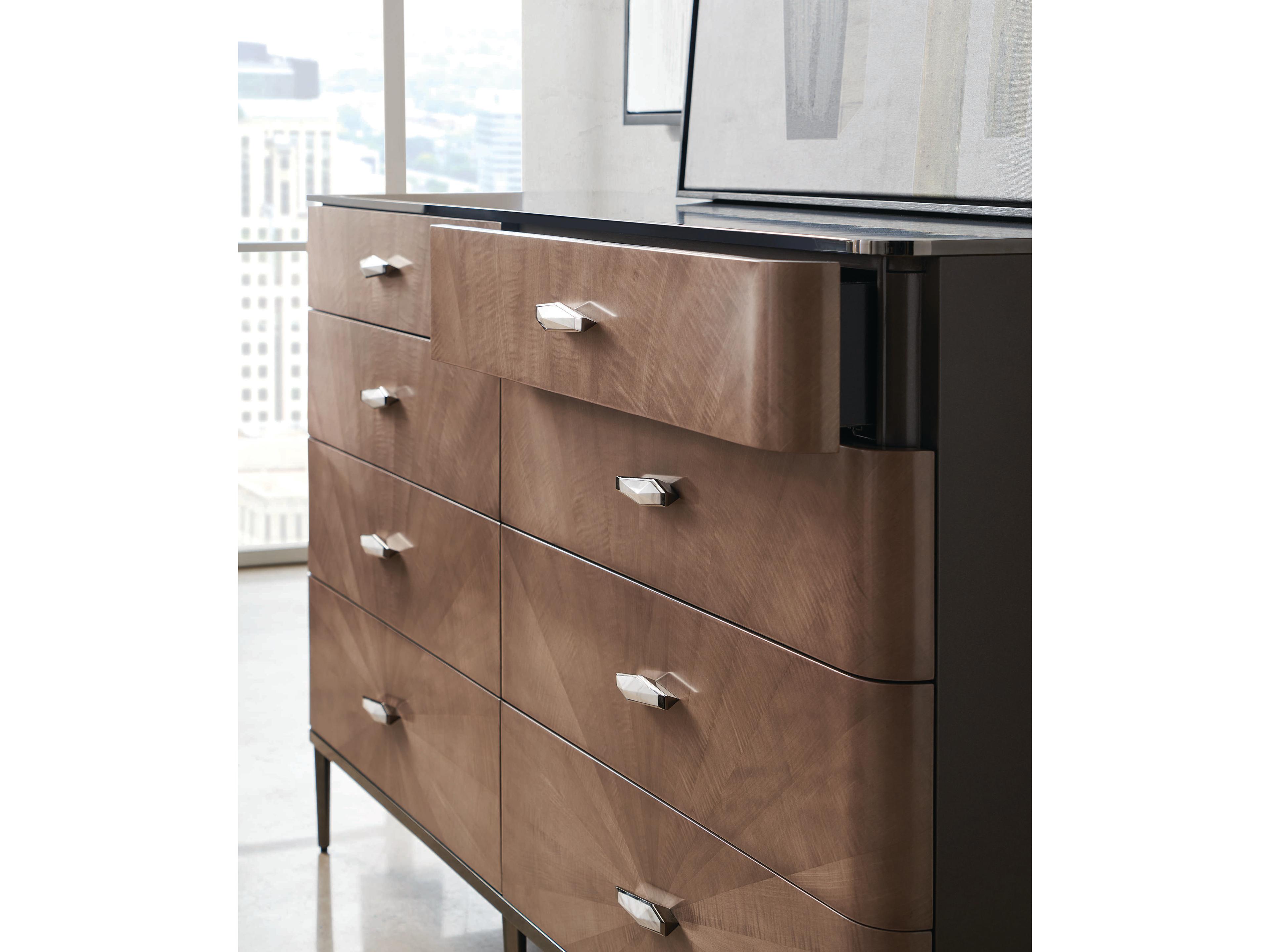Caracole Classic Prism 8-Drawers Brown Birch Wood Double Dresser