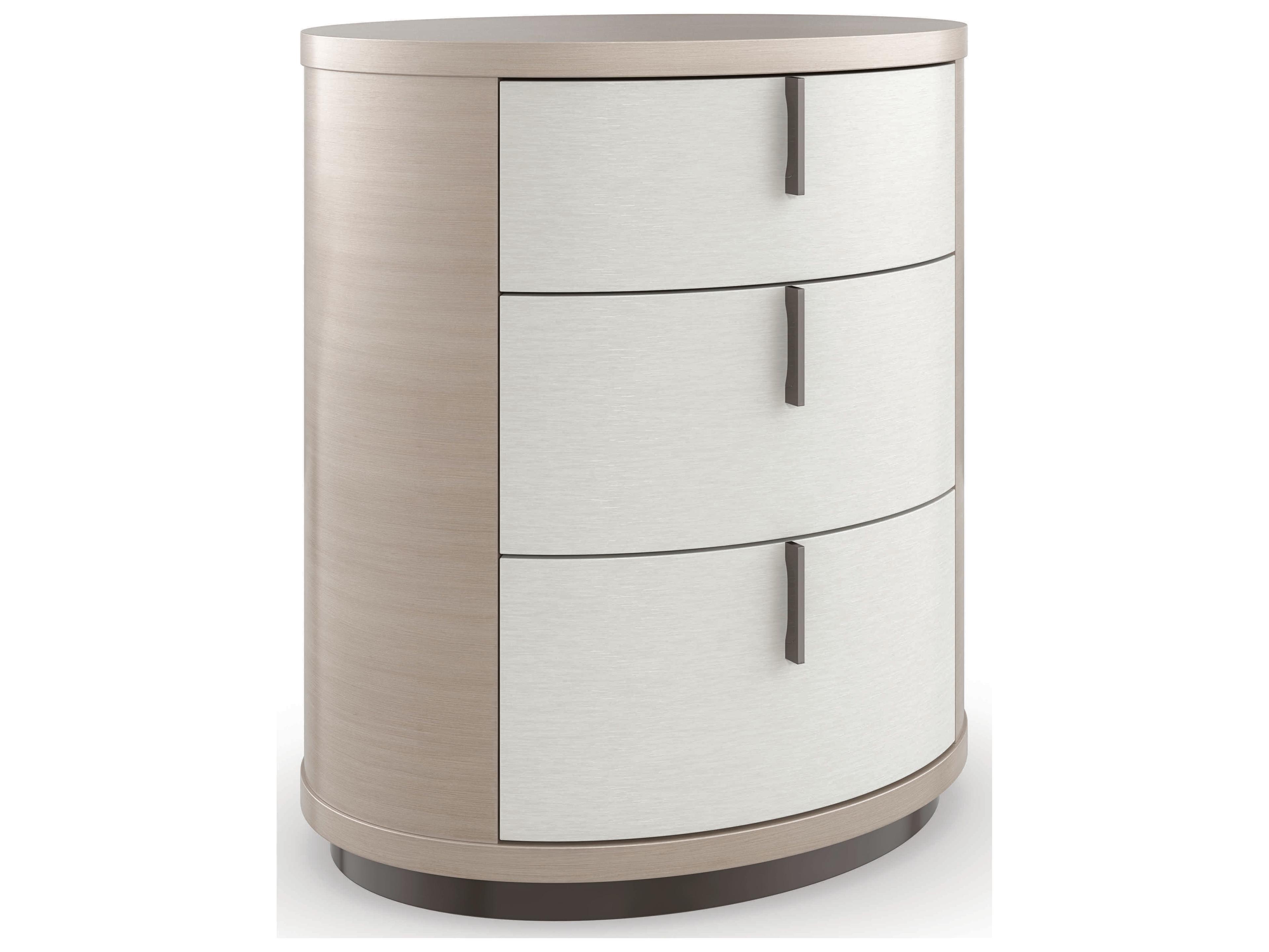 Wandering Elliptical 3-Drawer Nightstand in Moonstone and Seal Skin