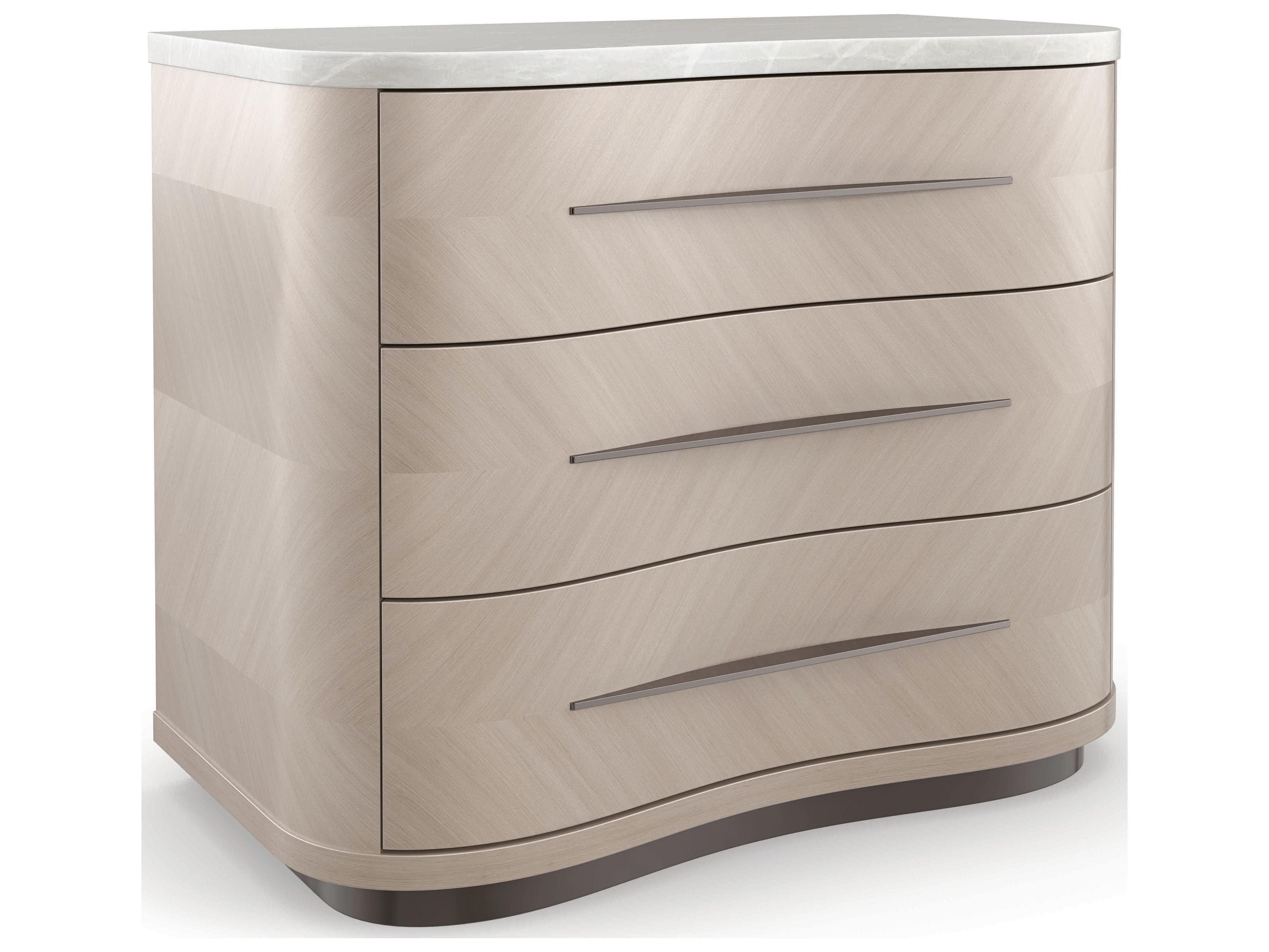 Caracole Classic Nomadic 3-Drawers Silver Birch Wood Nightstand
