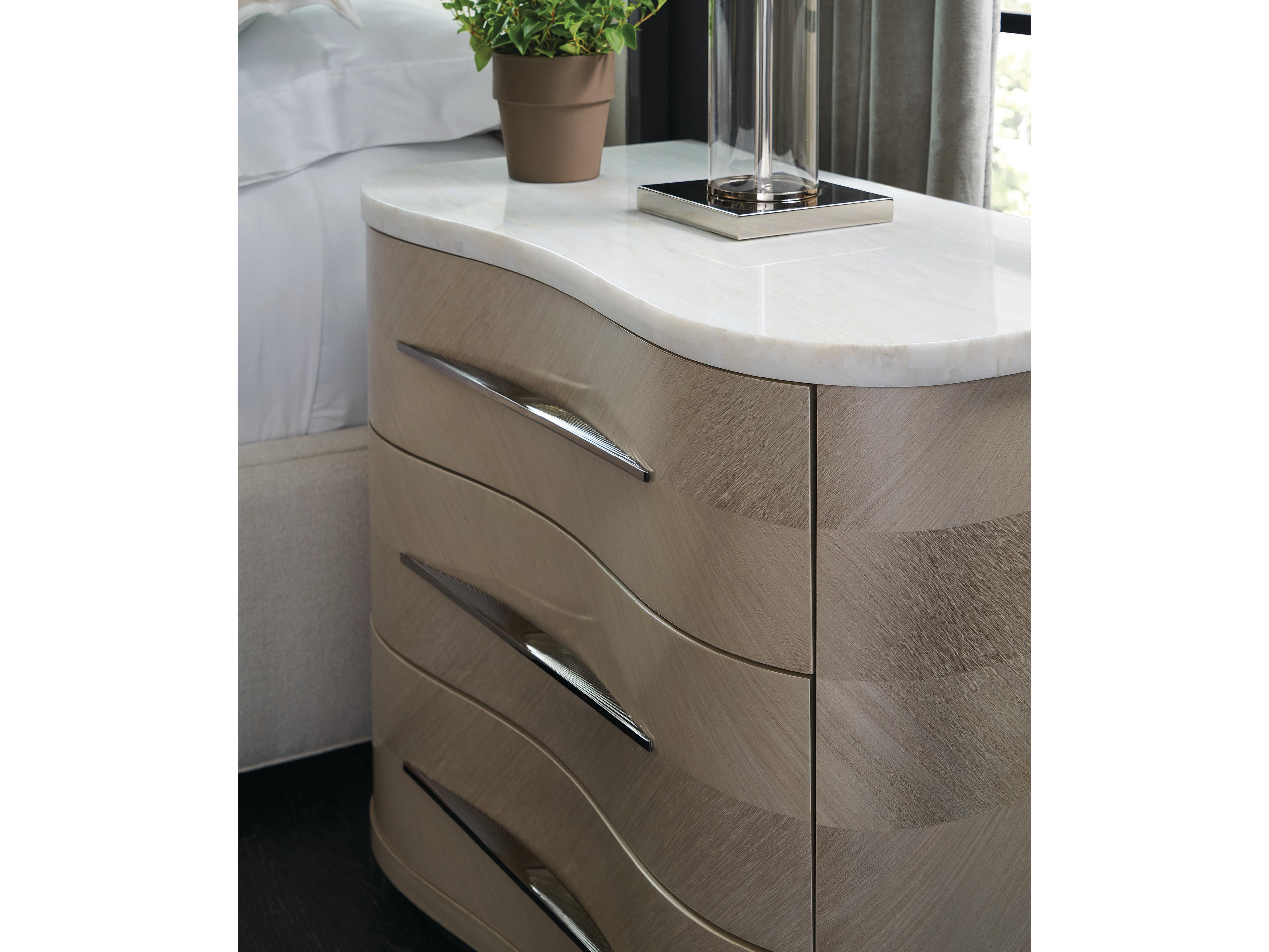 Caracole Classic Nomadic 3-Drawers Silver Birch Wood Nightstand