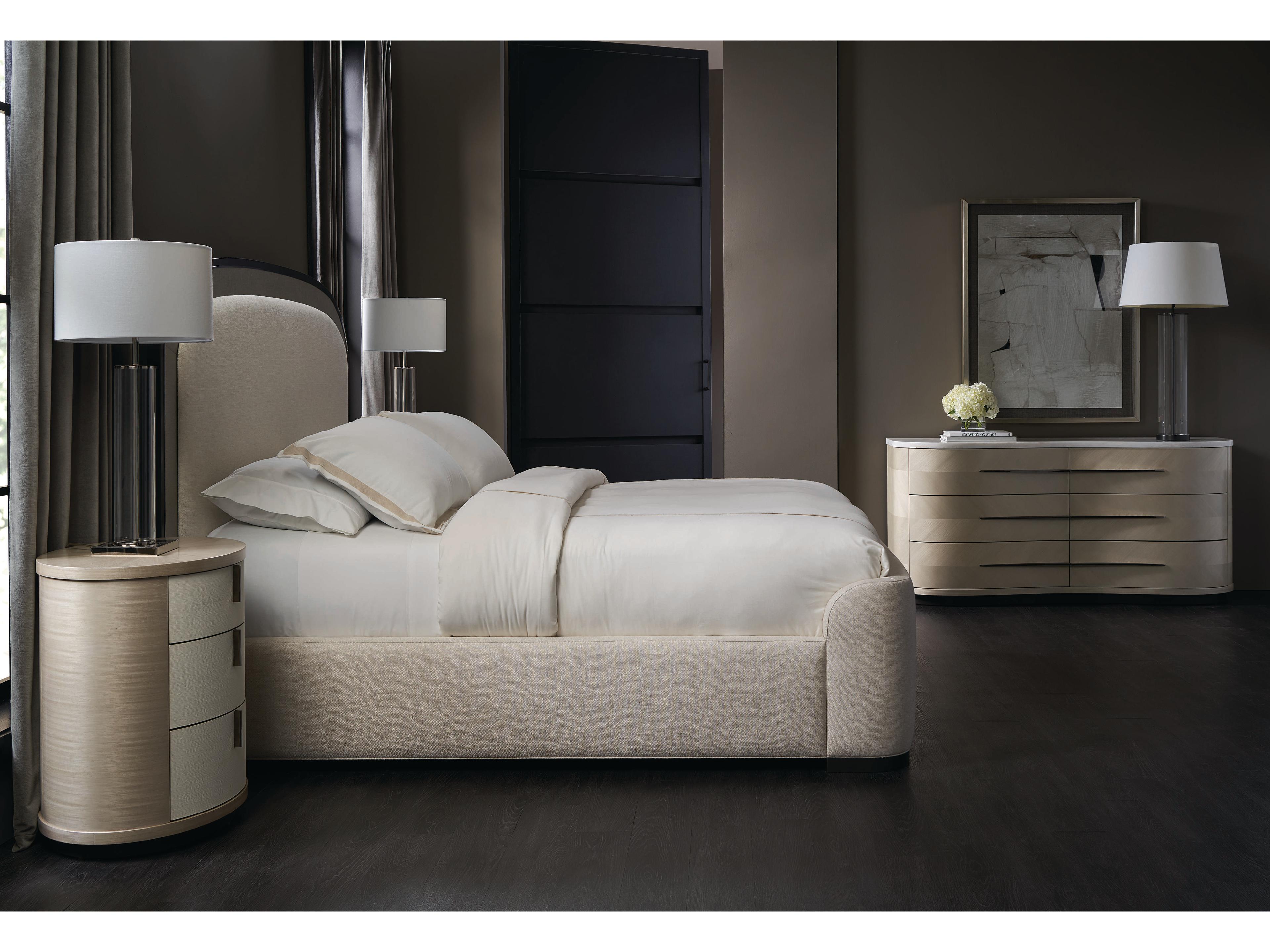 Caracole Classic Wanderlust Beige Birch Wood Upholstered Queen Panel Bed