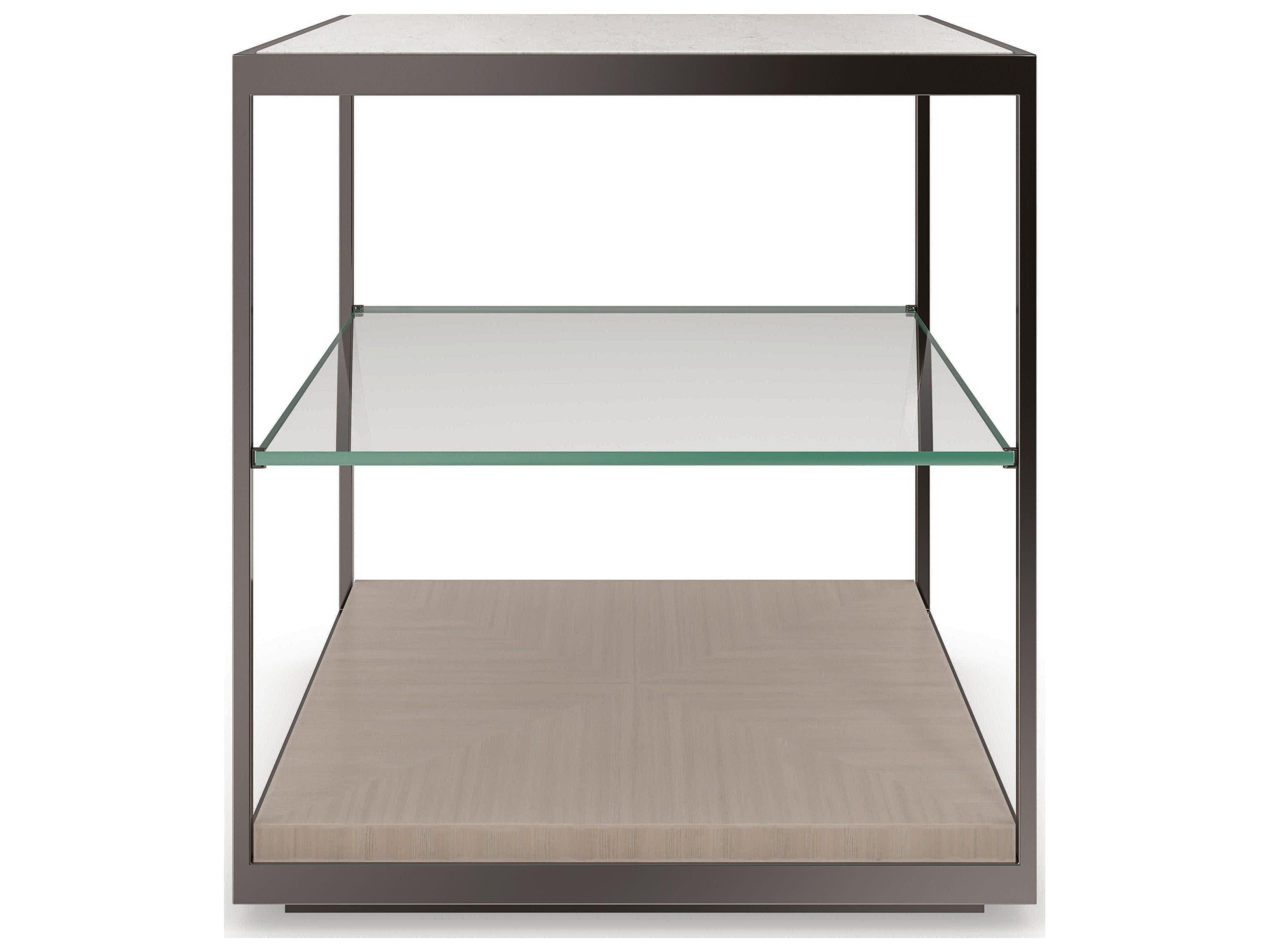 Caracole Classic Quadrant Rectangular Stone Deep Bronze Woodland Grey End Table