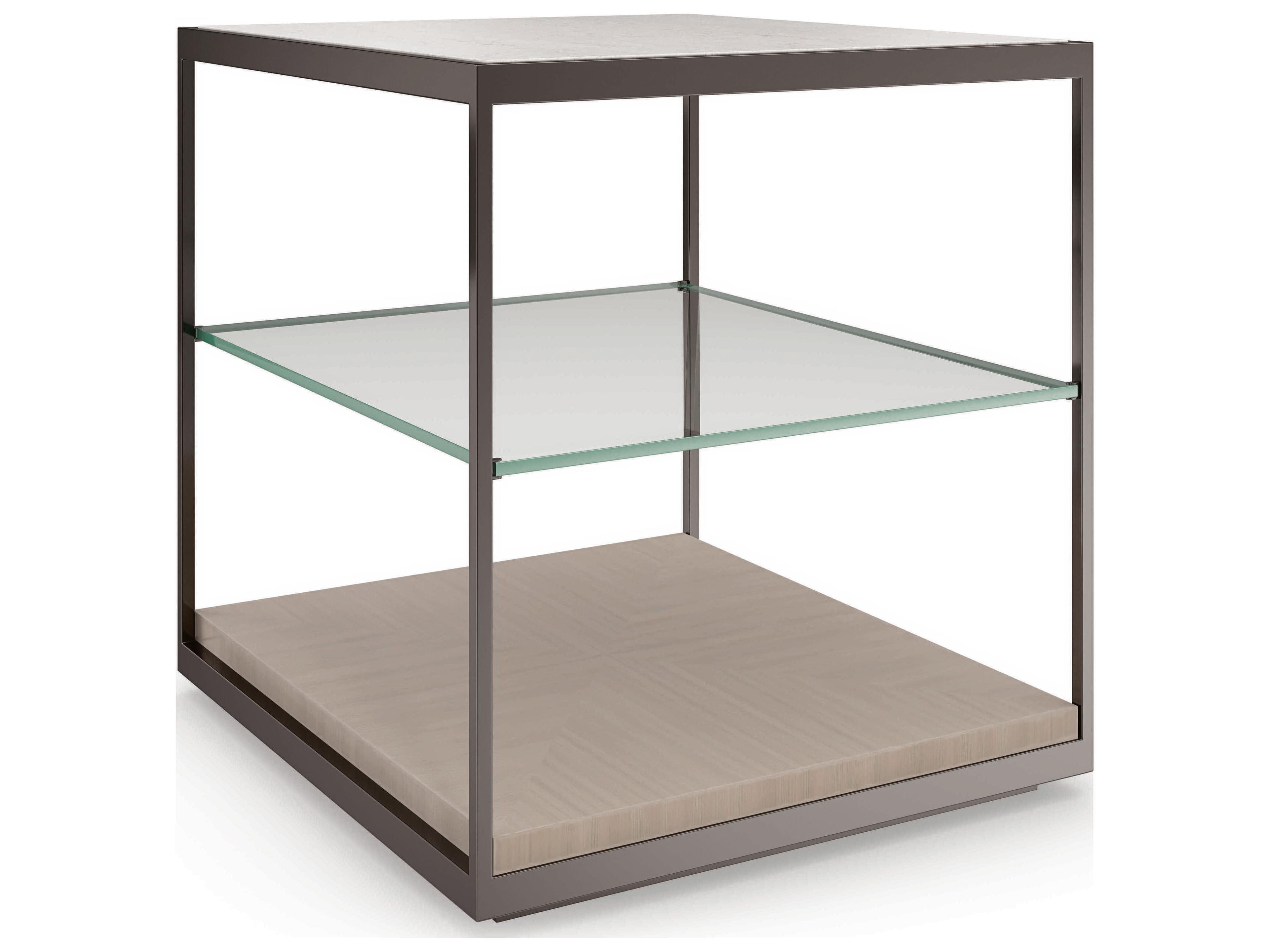 Caracole Classic Quadrant Rectangular Stone Deep Bronze Woodland Grey End Table