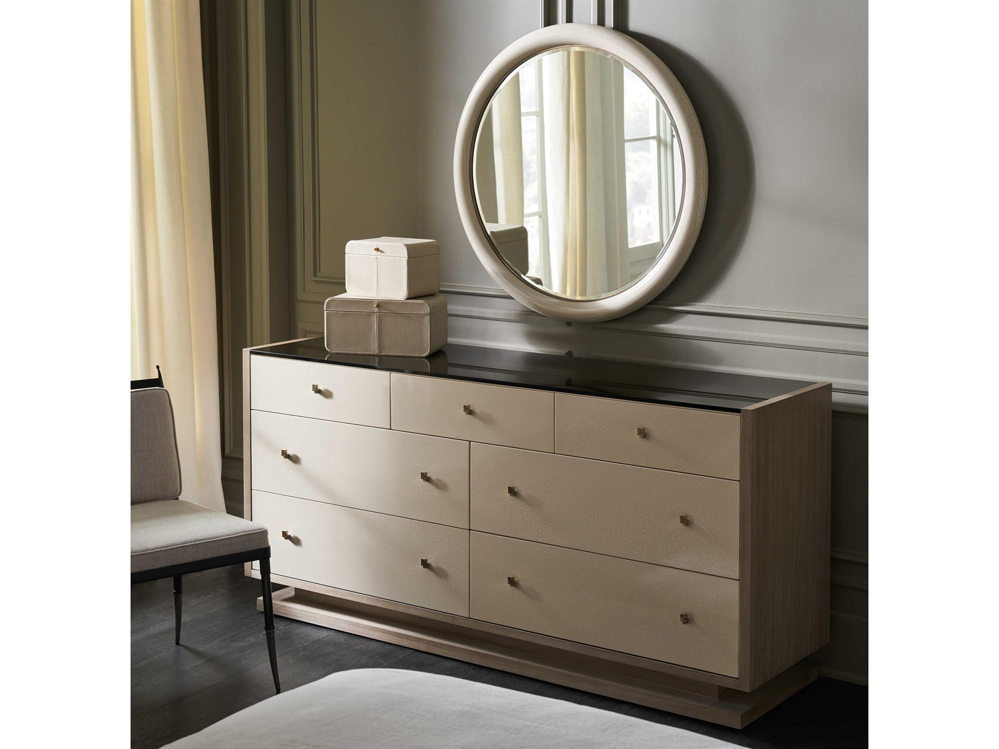 Classic 7-Drawers White Poplar Wood Double Dresser and Mirror Set