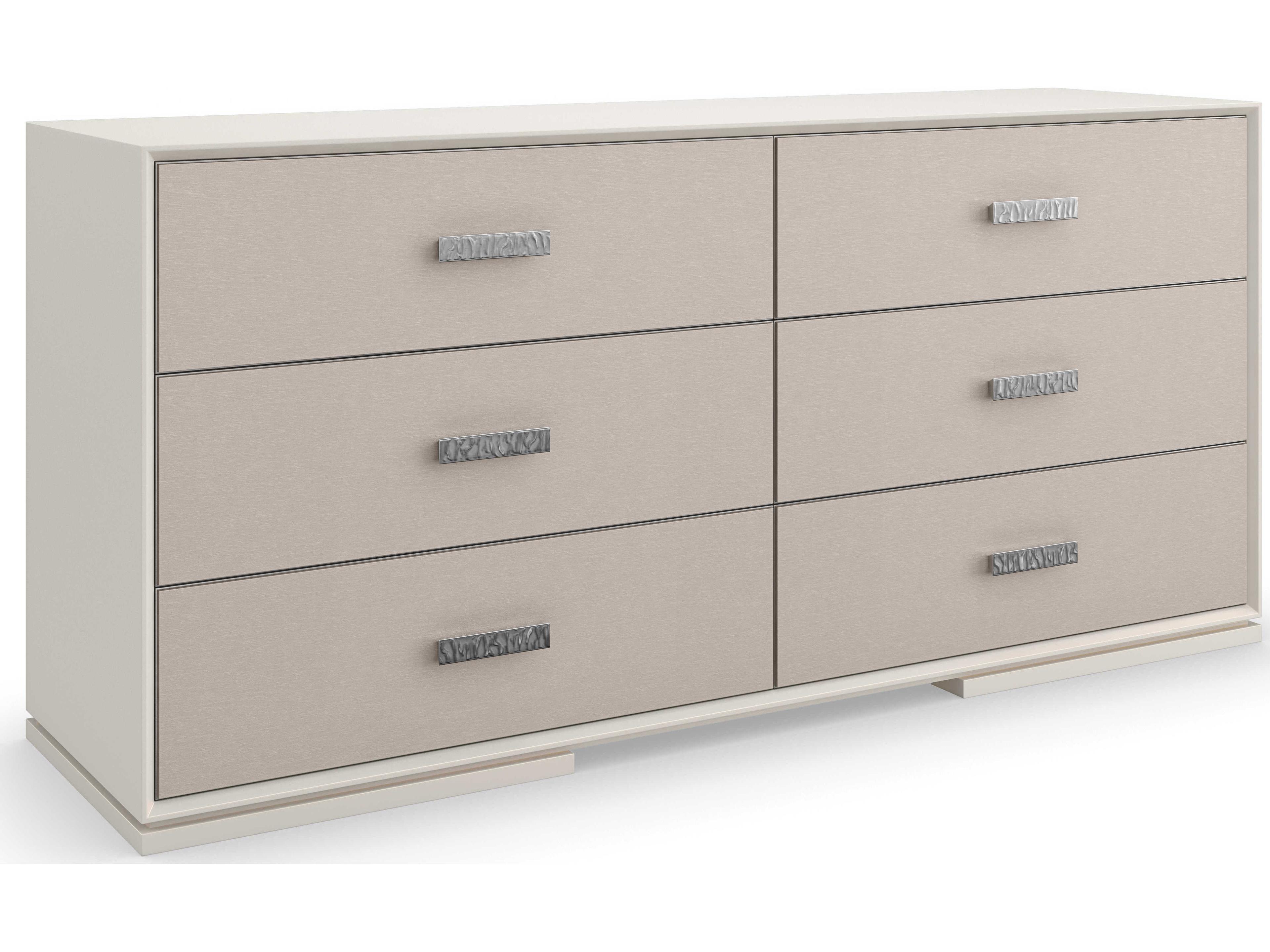 Caracole Classic Silver Lining 6-Drawers Beige Poplar Wood Double Dresser