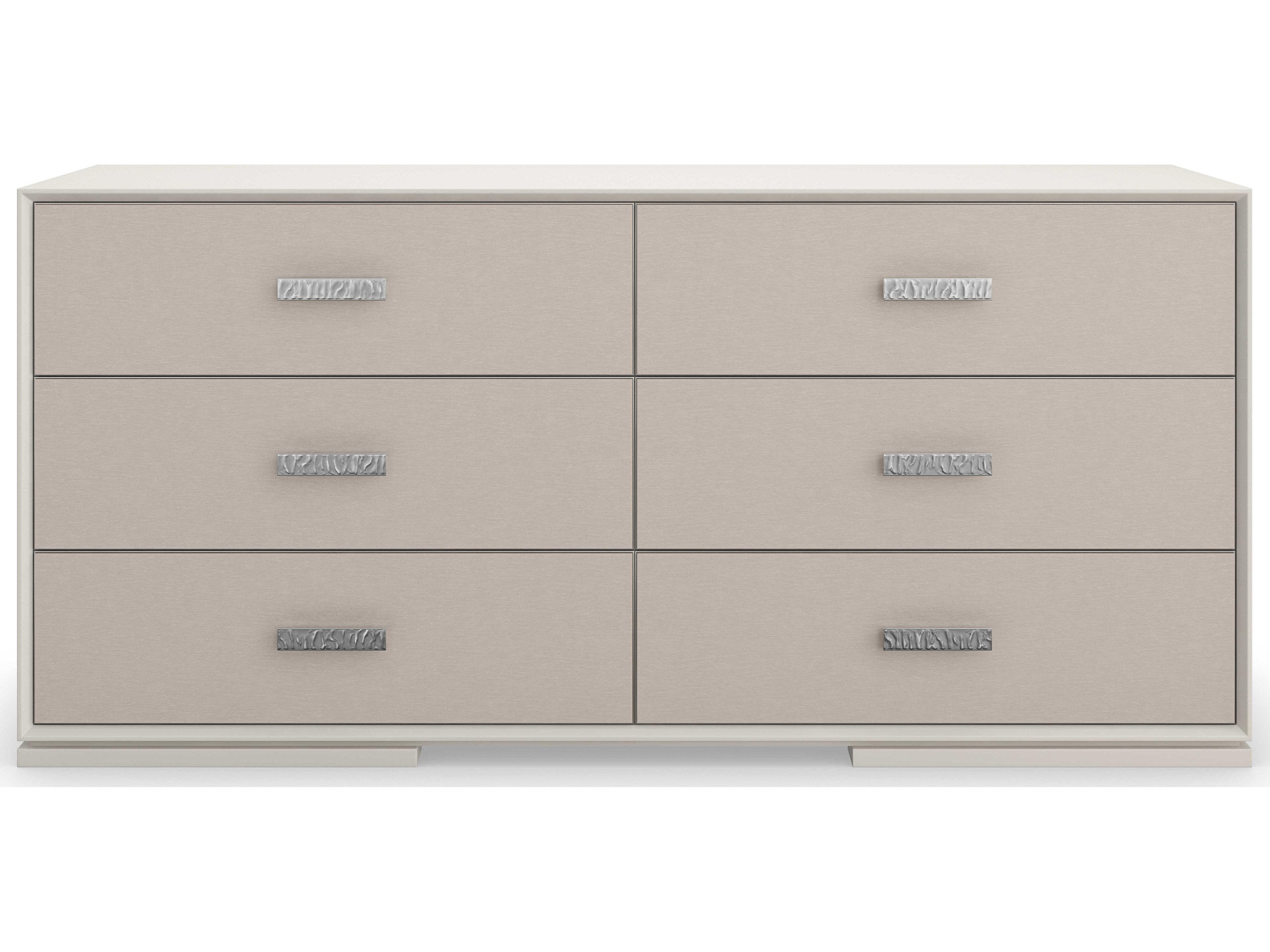 Caracole Classic Silver Lining 6-Drawers Beige Poplar Wood Double Dresser