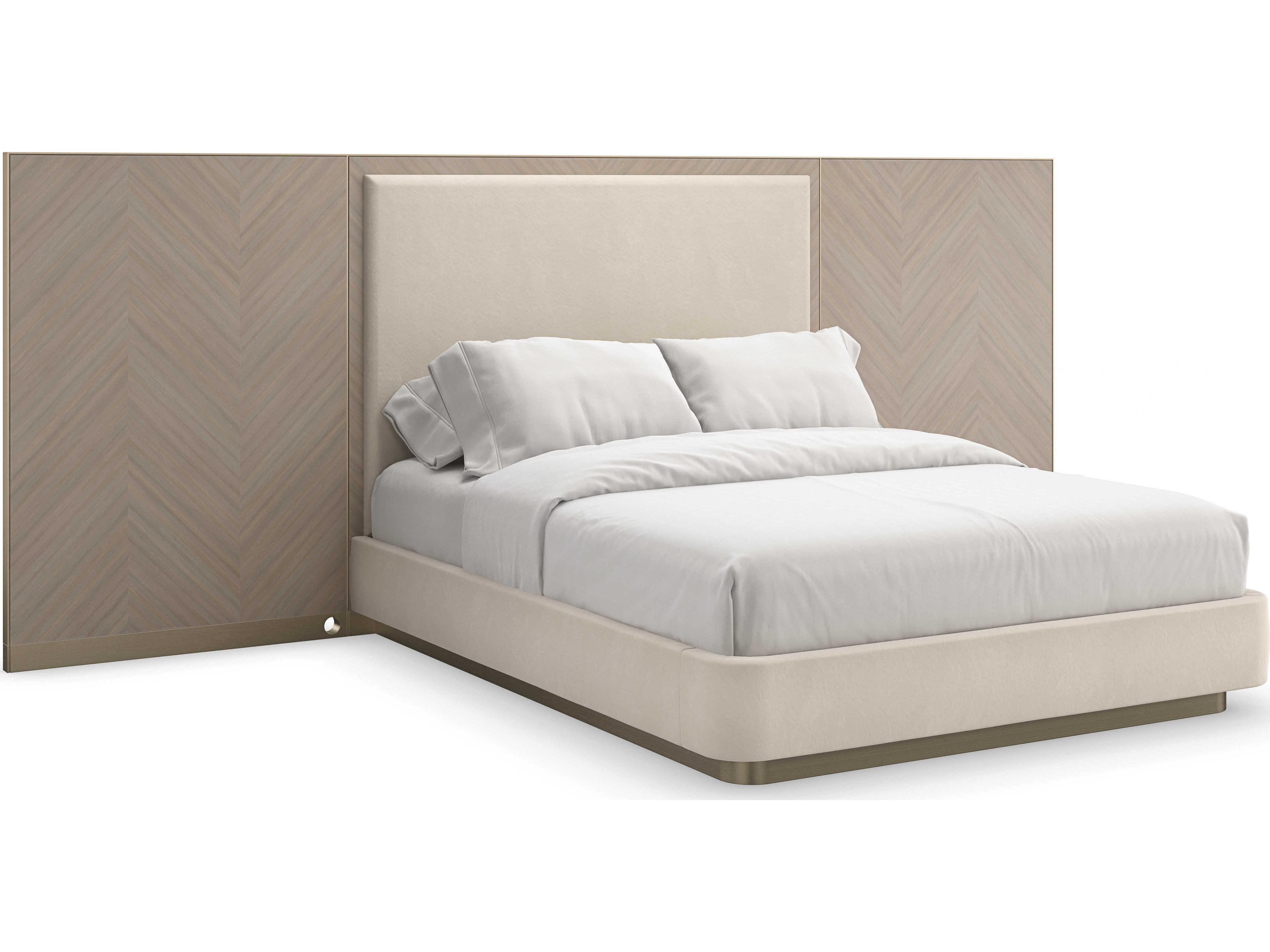 Caracole Classic Anthology Dry Martini White Beech Wood Upholstered Queen Platform Bed with Wings
