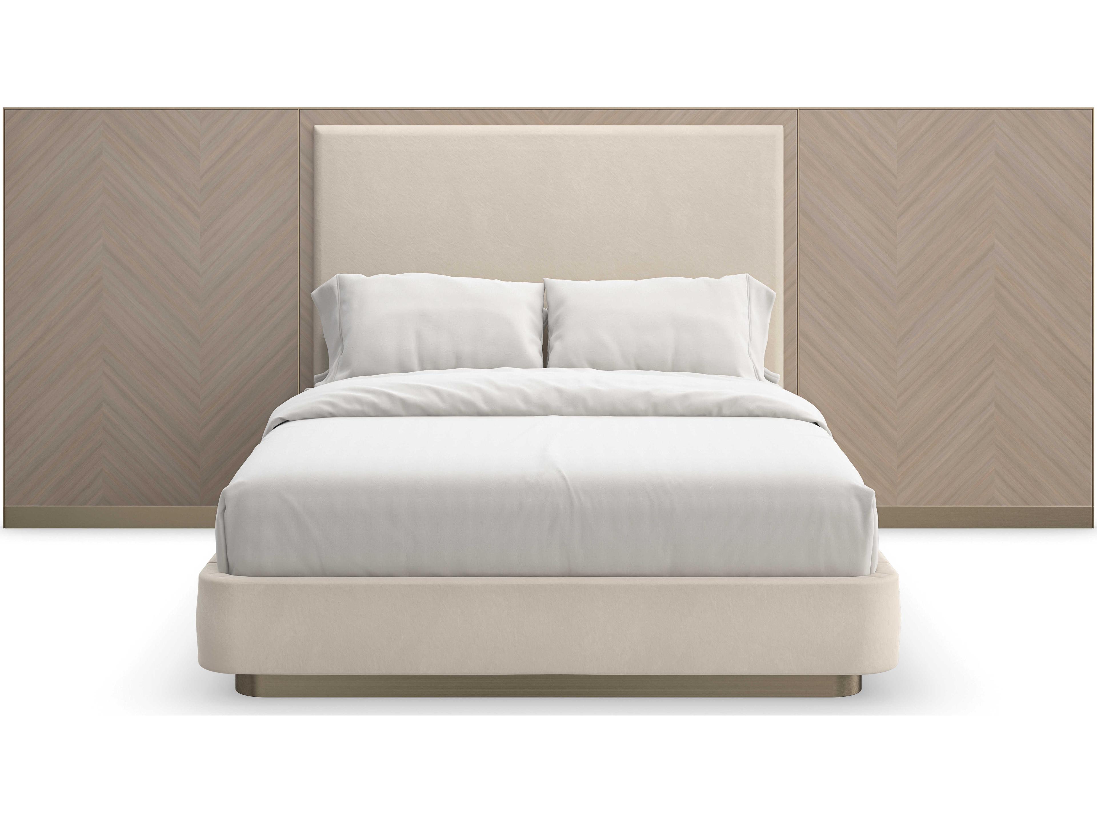 Caracole Classic Anthology Dry Martini White Beech Wood Upholstered Queen Platform Bed with Wings