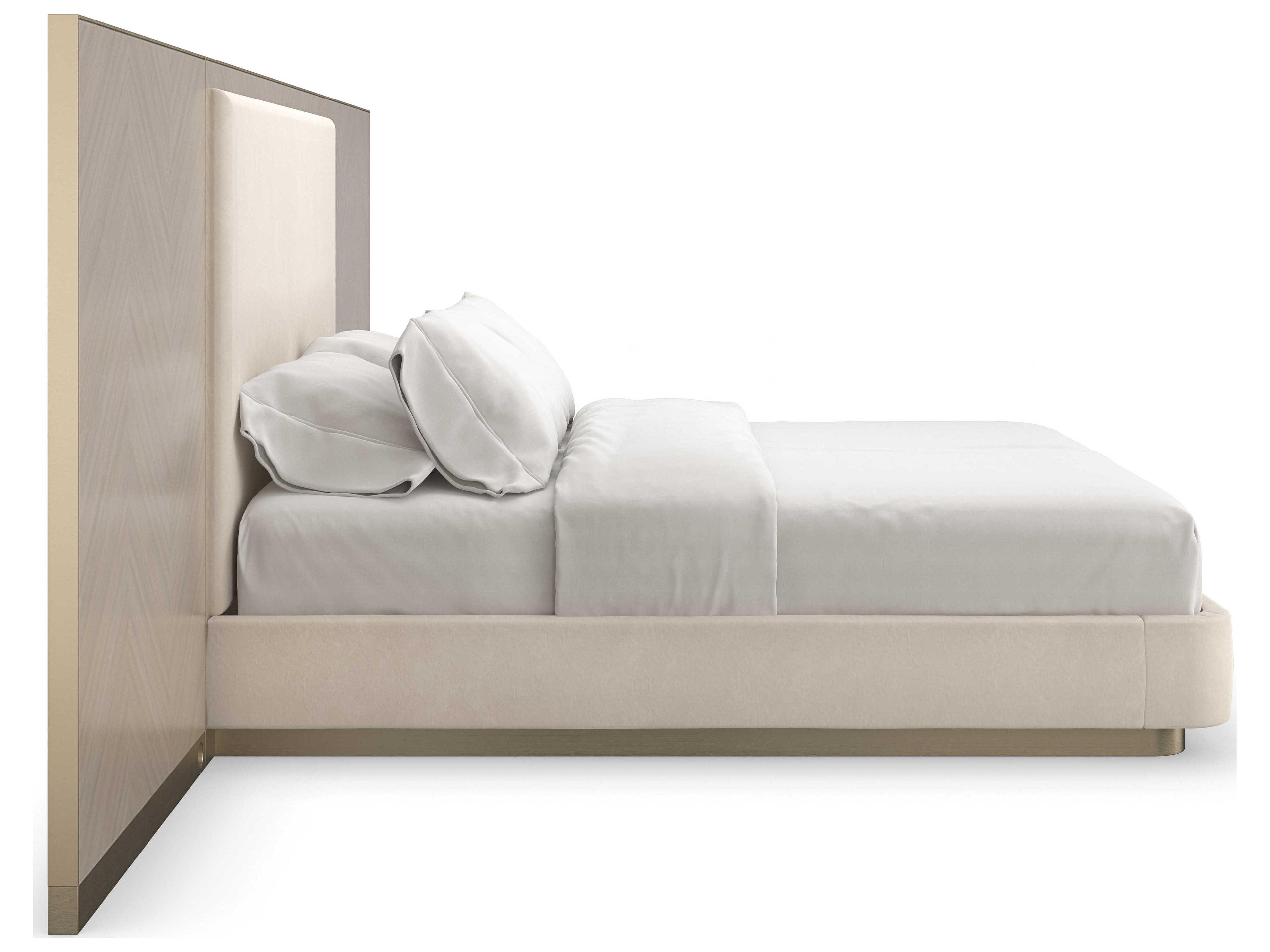 Caracole Classic Anthology Dry Martini White Beech Wood Upholstered Queen Platform Bed with Wings