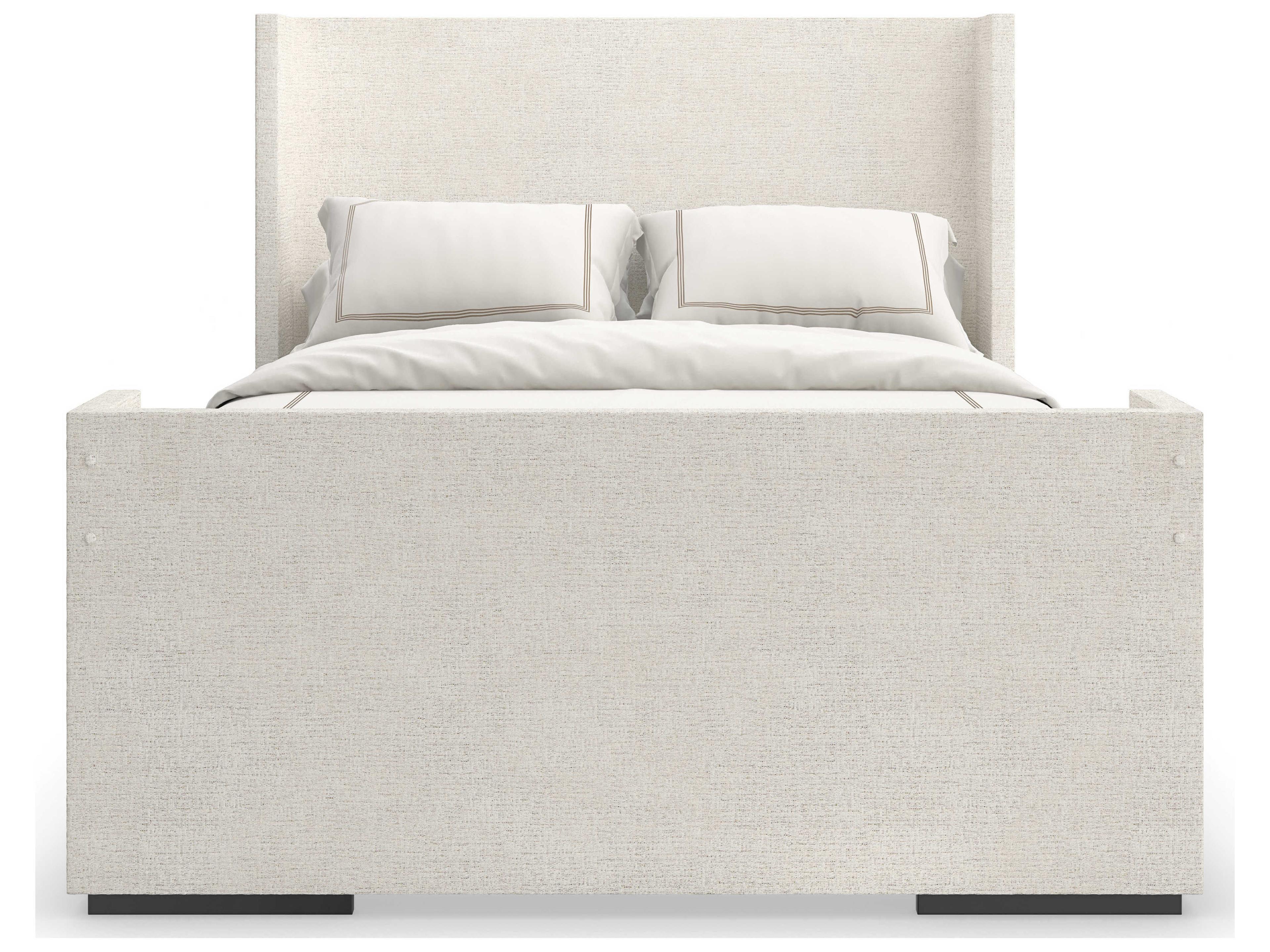 Caracole Classic Shelter Me Almost Black White Poplar Wood Upholstered Queen Panel Bed