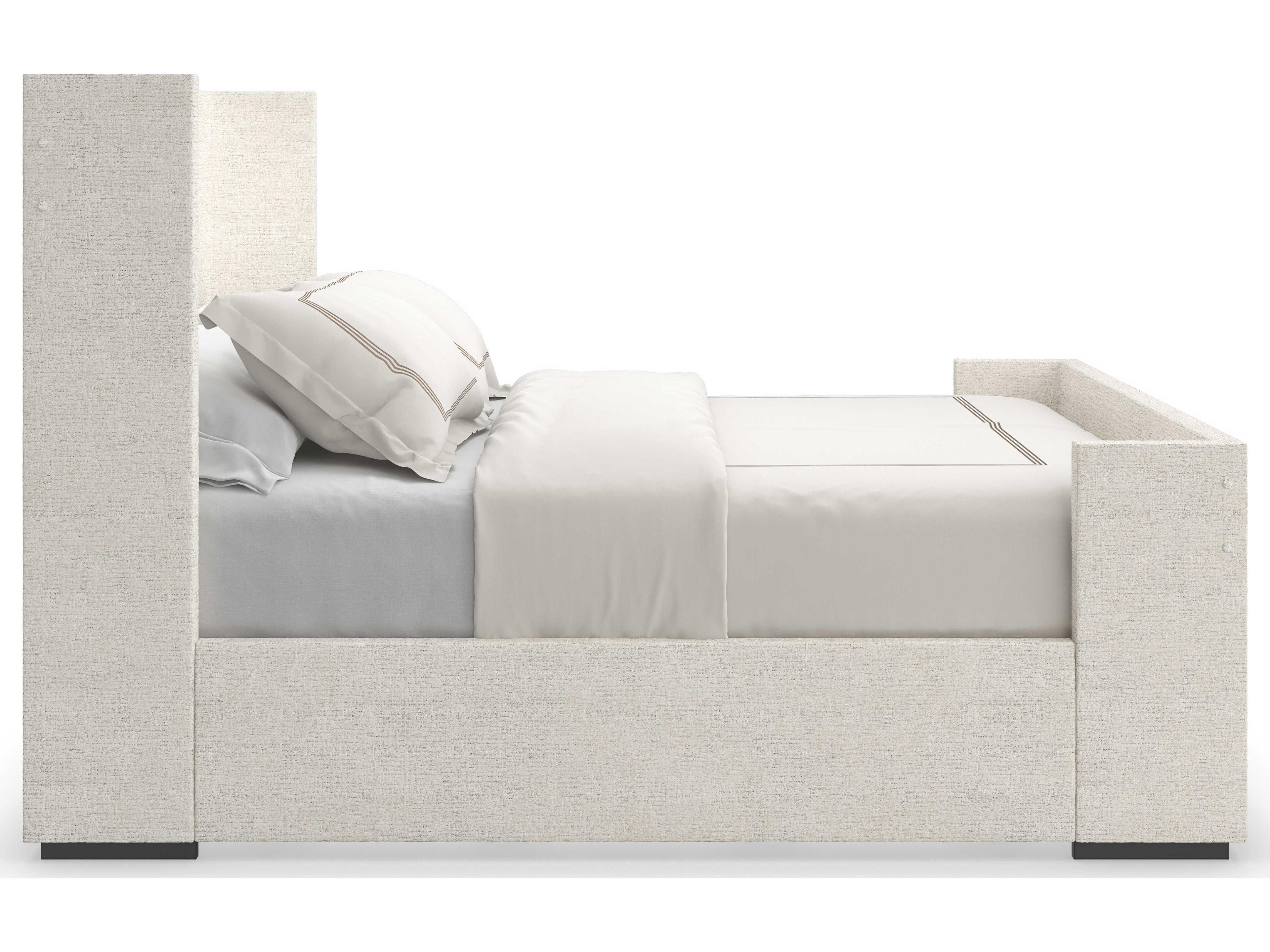 Caracole Classic Shelter Me Almost Black White Poplar Wood Upholstered Queen Panel Bed