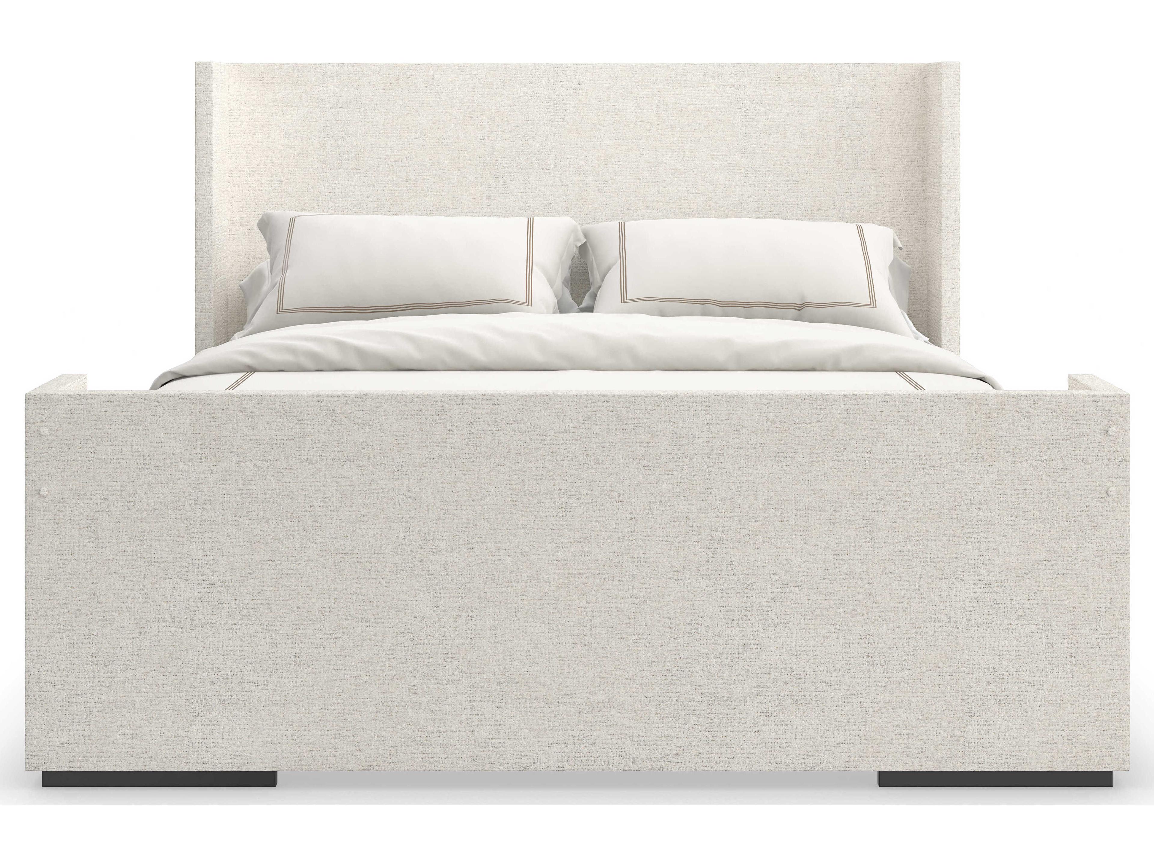 Caracole Classic Shelter Me Almost Black White Poplar Wood Upholstered King Panel Bed