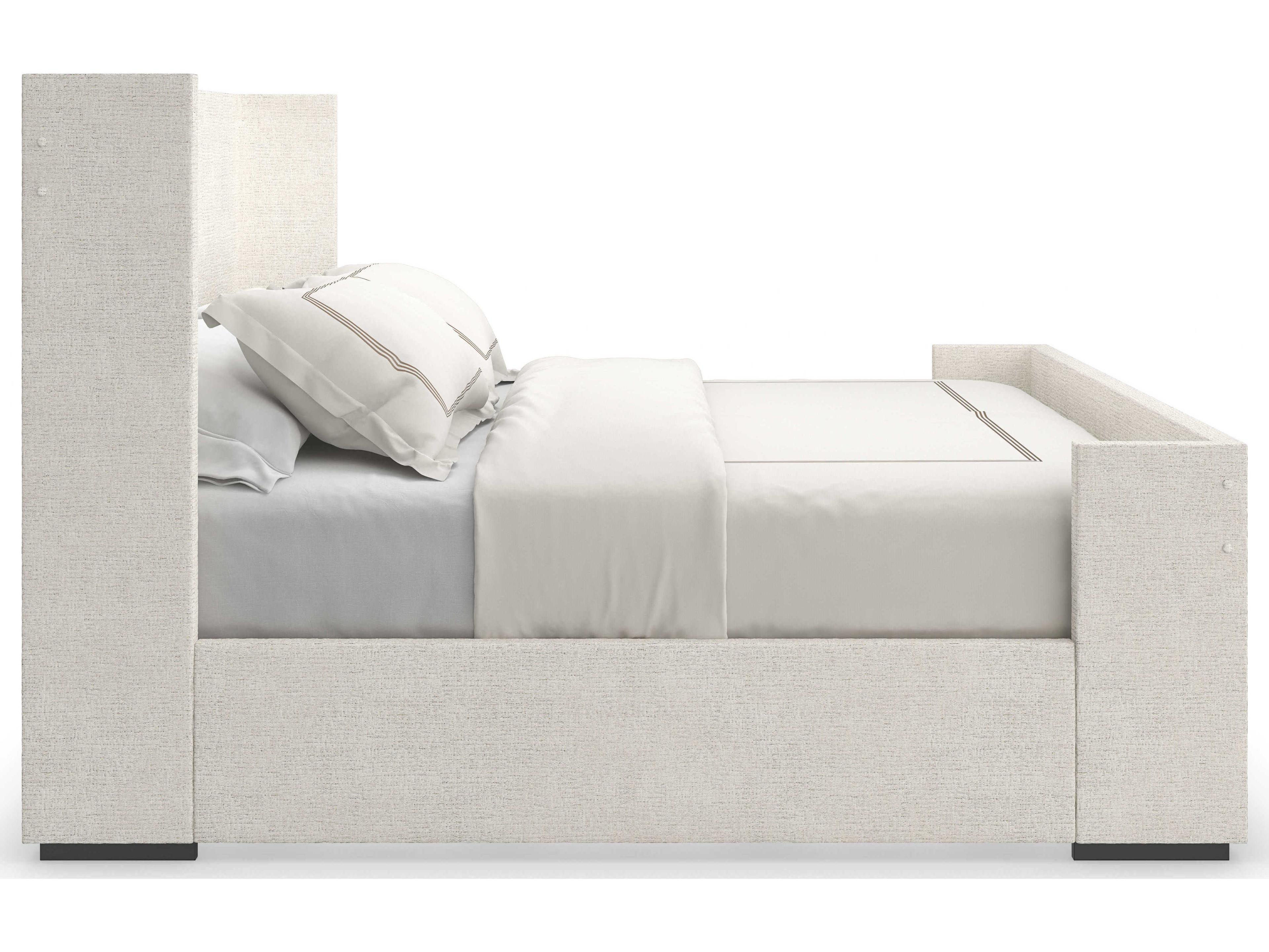 Caracole Classic Shelter Me Almost Black White Poplar Wood Upholstered King Panel Bed