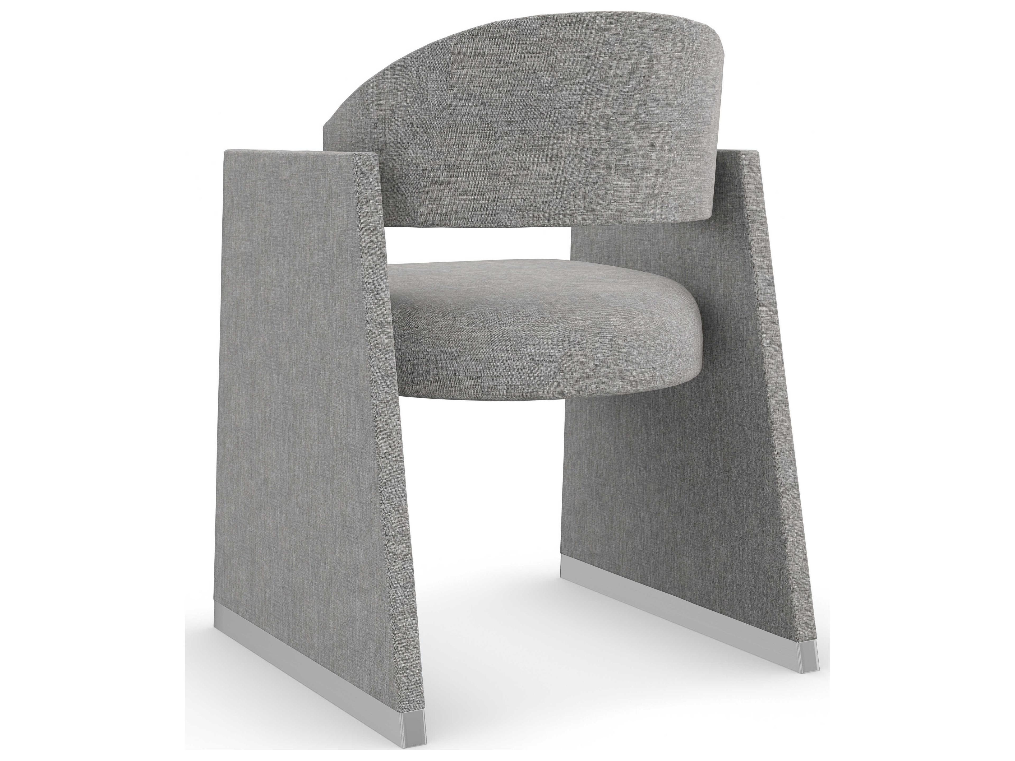 Caracole Classic Polish Off Gray Upholstered Arm Dining Chair