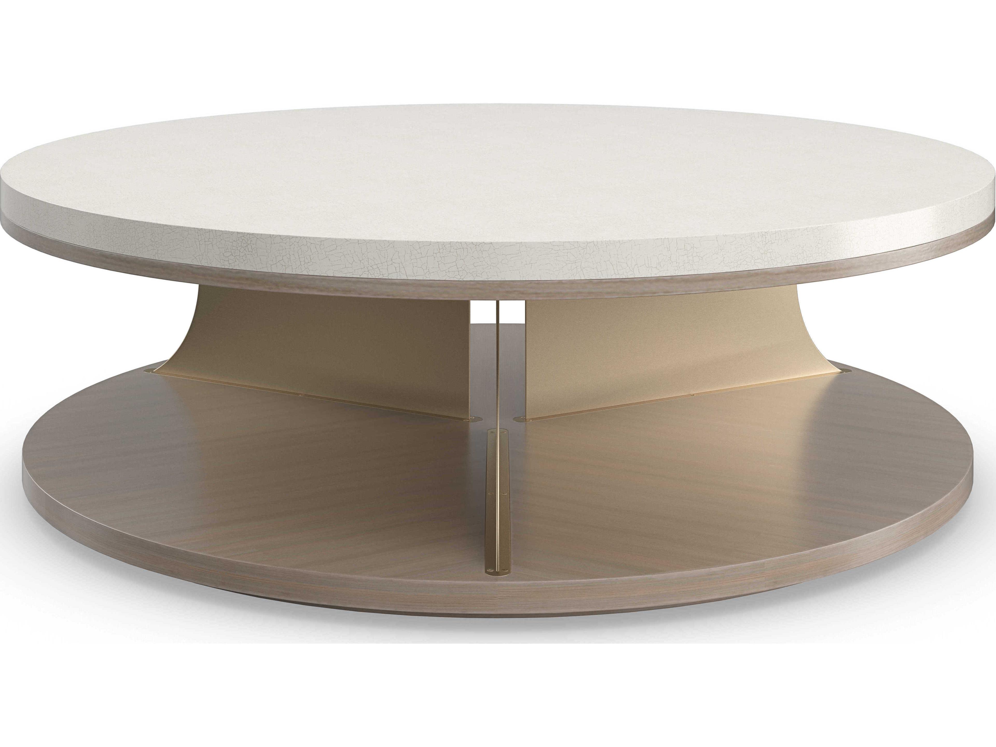 Caracole Classic Braces Round Wood Ivory Craze Coffee Table