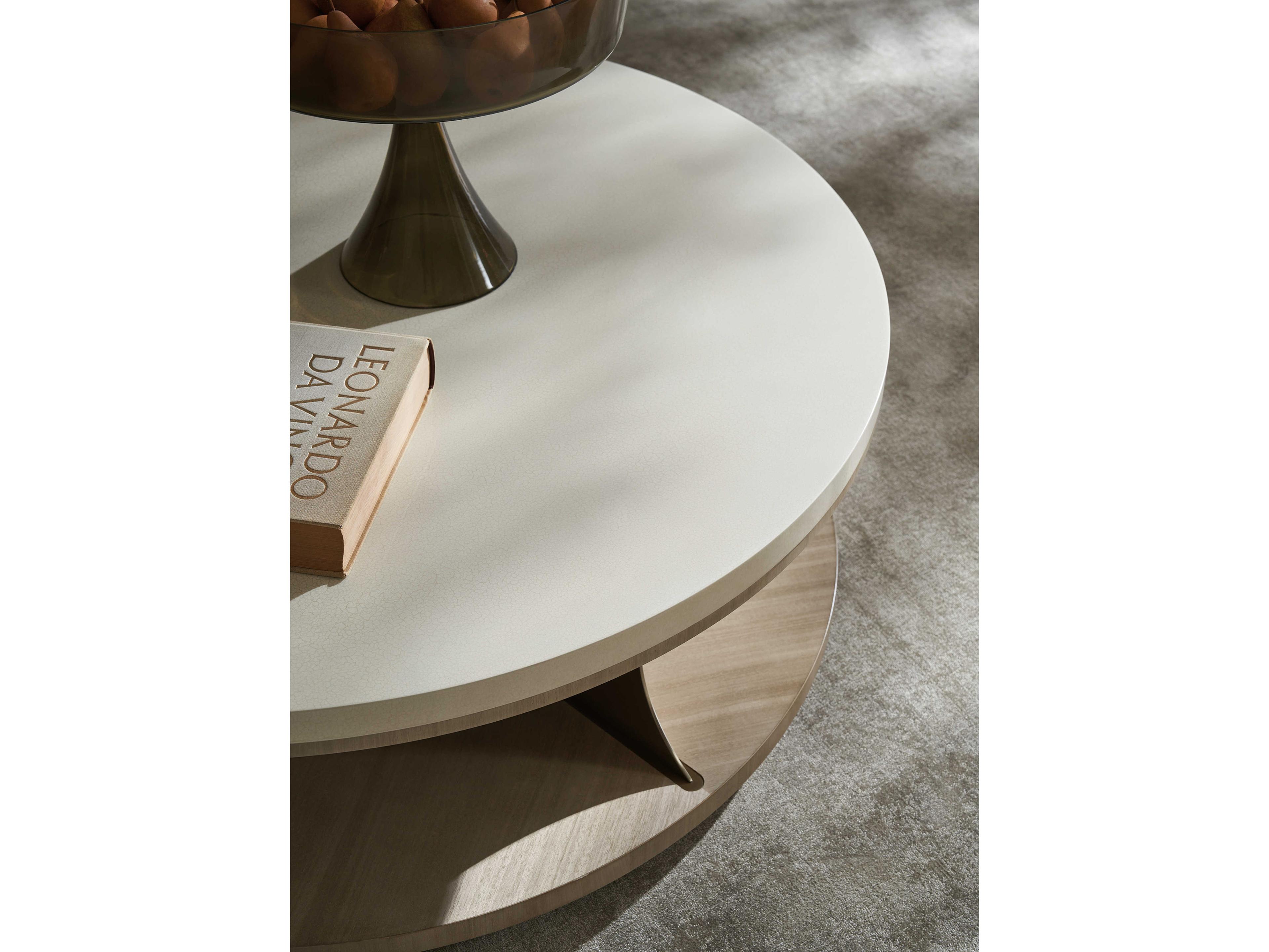 Caracole Classic Braces Round Wood Ivory Craze Coffee Table