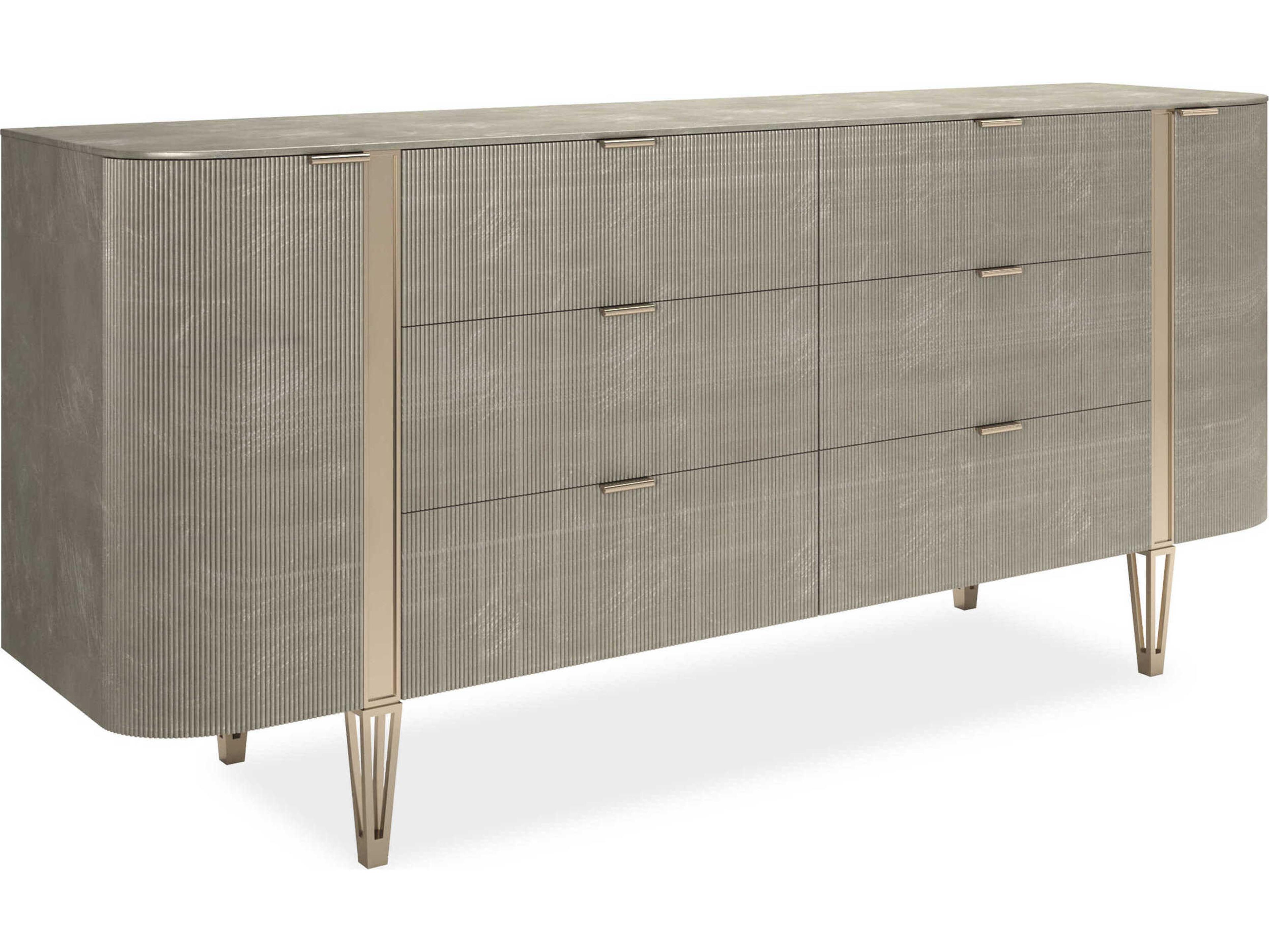 Classic Love At First Sight 6-Drawers Gray Birch Wood Double Dresser