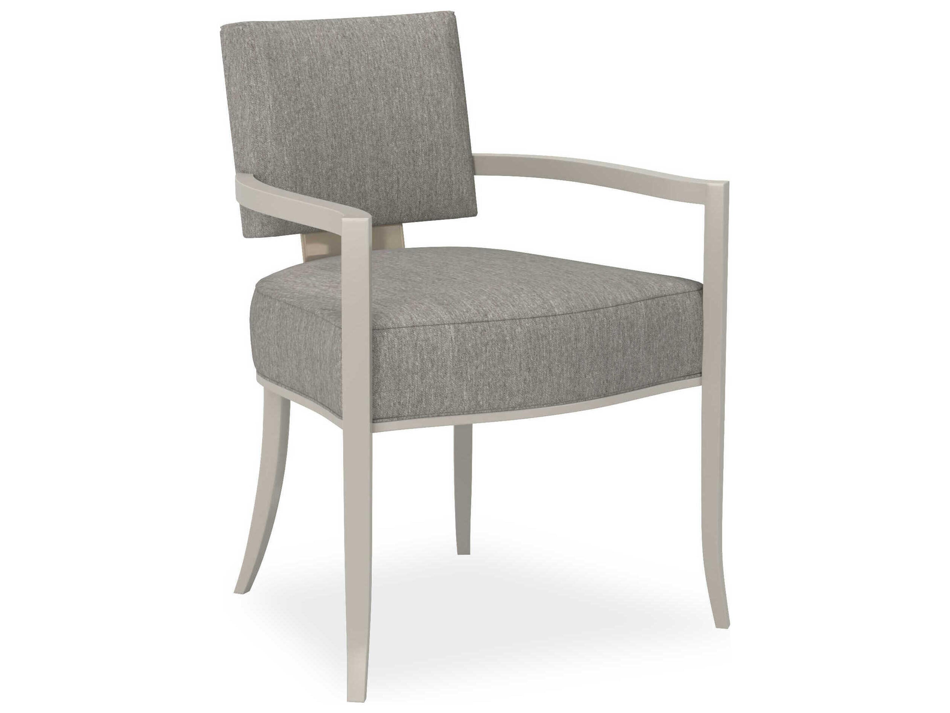 Caracole Classic Reserved Seating Birch Wood Gray Upholstered Arm Dining Chair