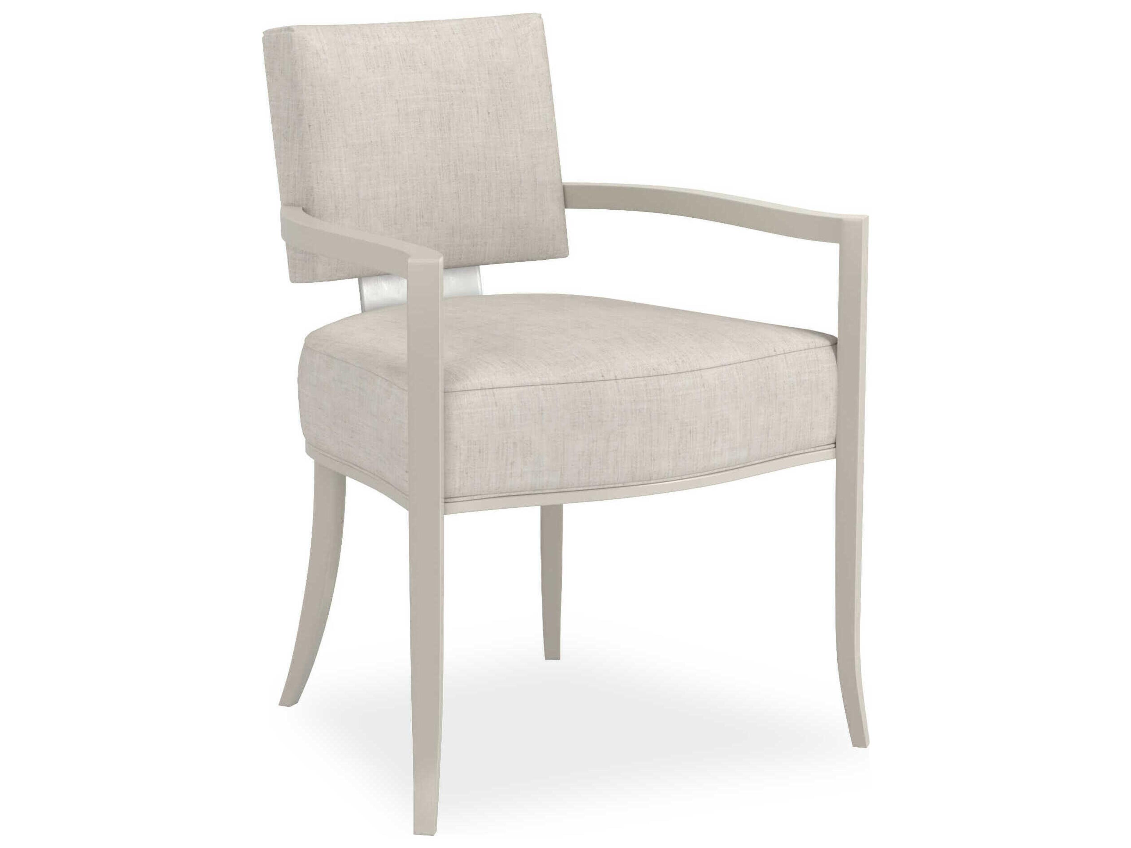 Caracole Classic Reserved Seating Birch Wood Beige Upholstered Arm Dining Chair
