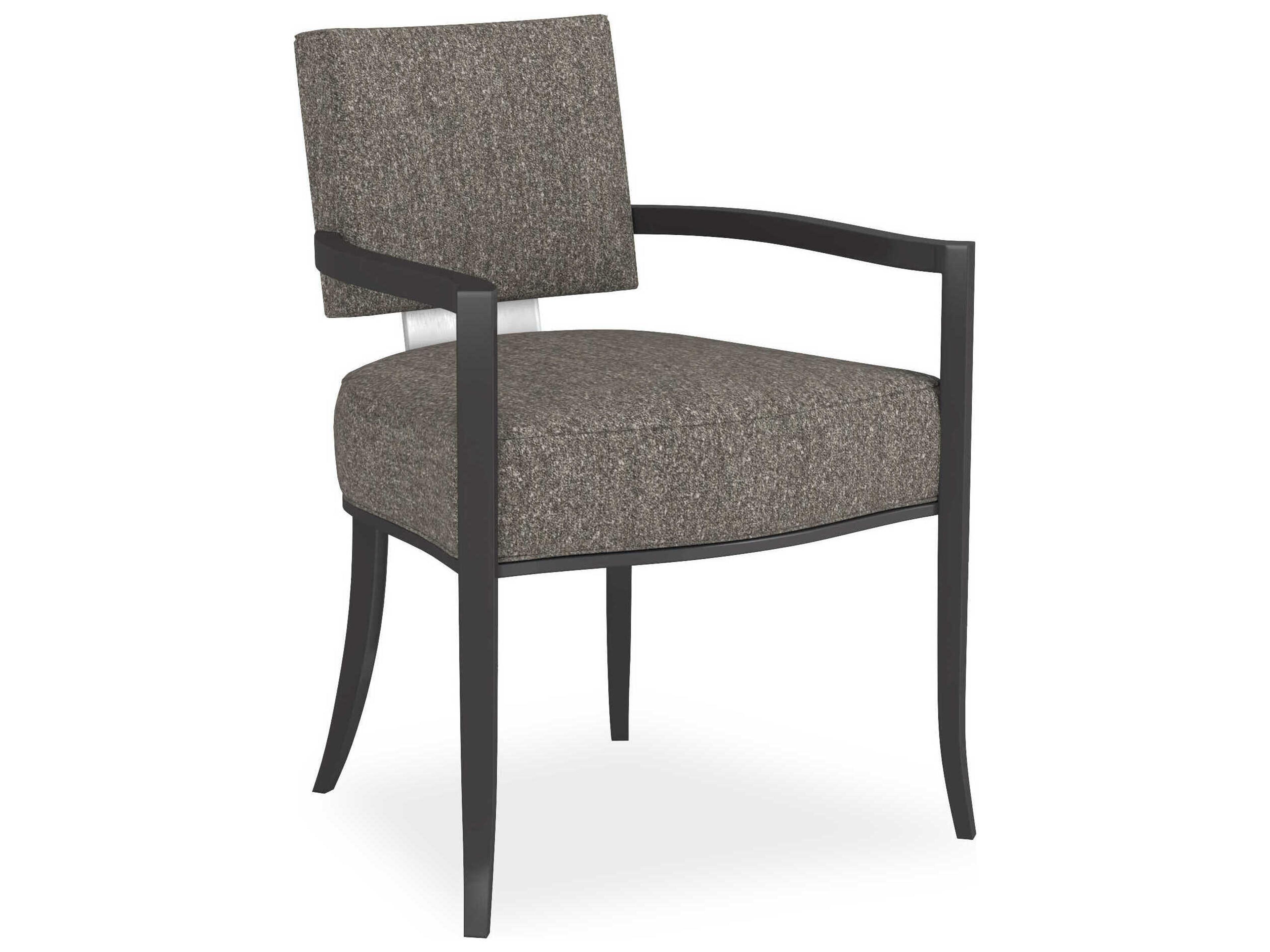 Caracole Classic Reserved Seating Birch Wood Gray Upholstered Arm Dining Chair