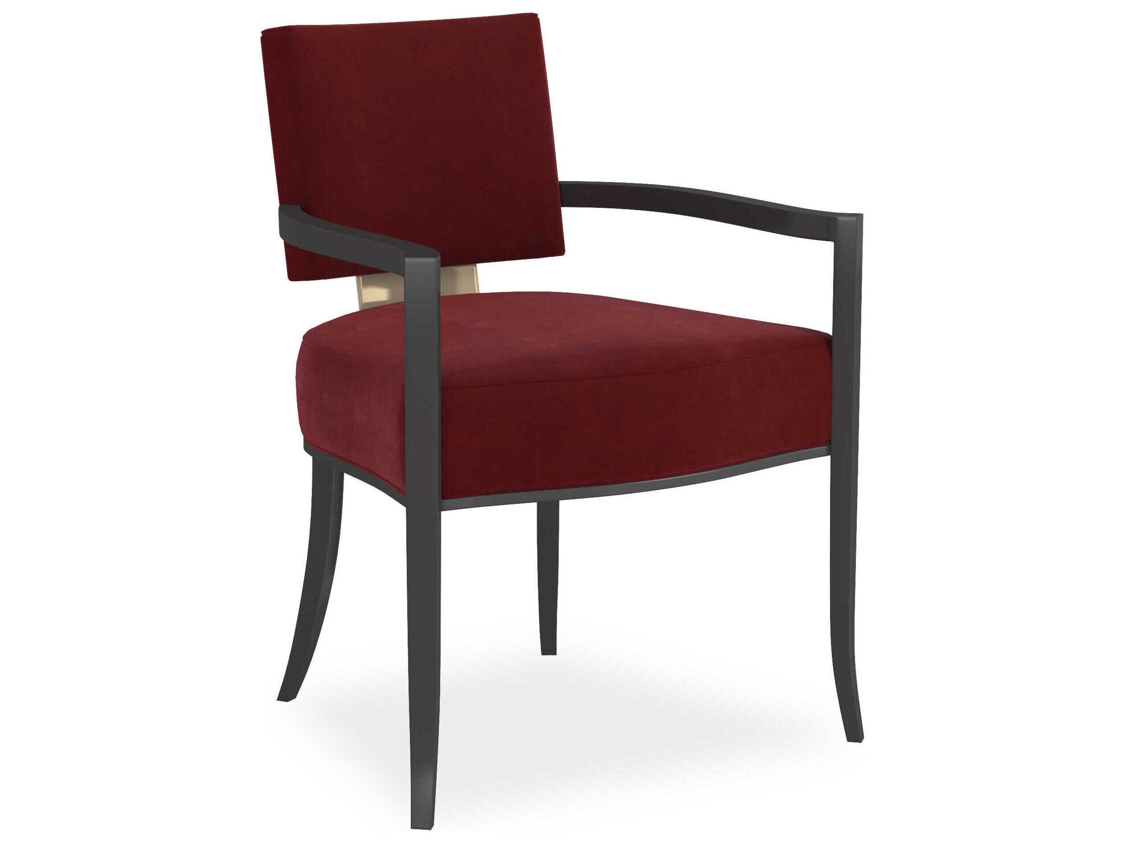 Caracole Classic Reserved Seating Birch Wood Red Upholstered Arm Dining Chair