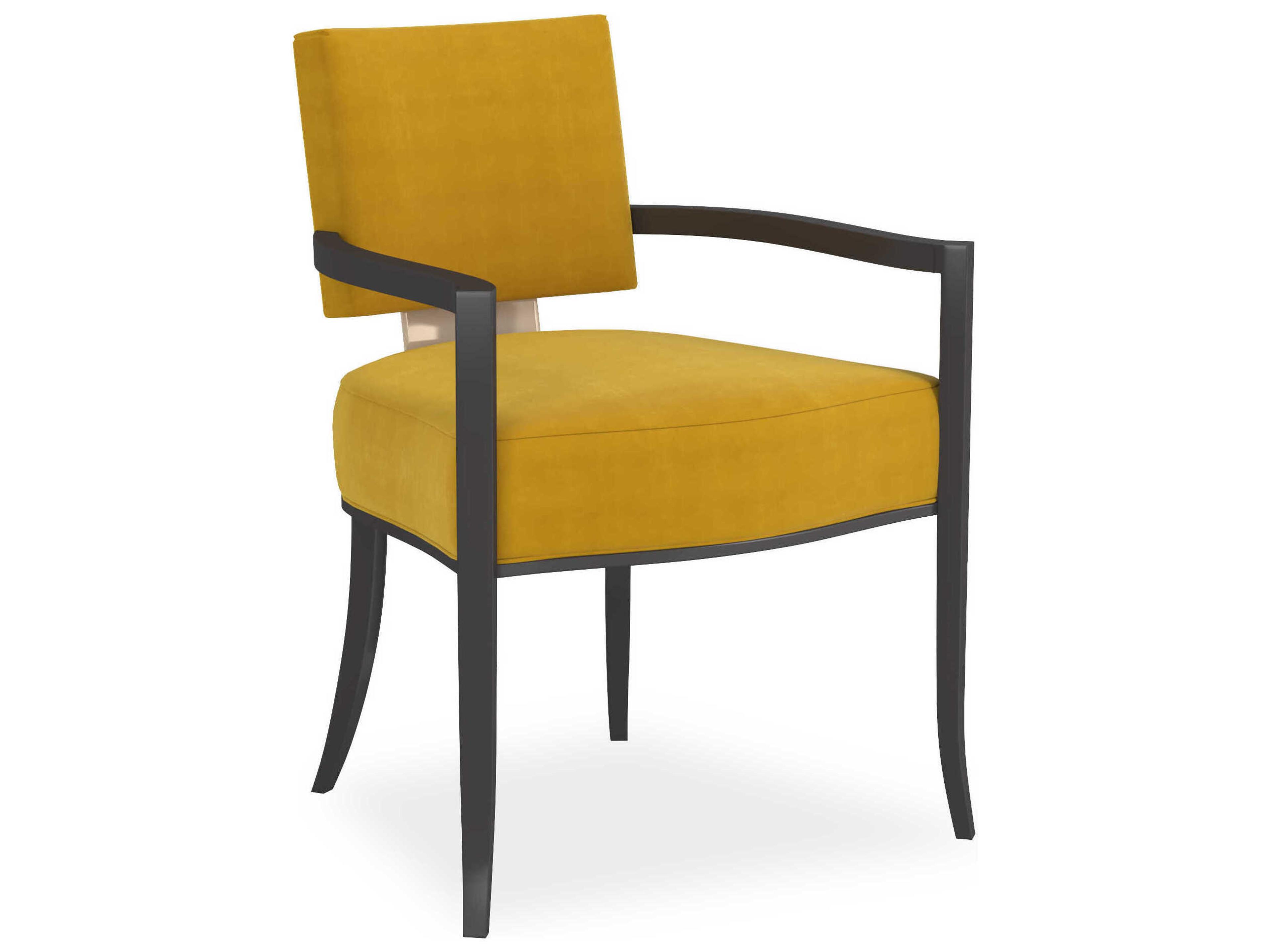 Caracole Classic Reserved Seating Birch Wood Yellow Upholstered Arm Dining Chair
