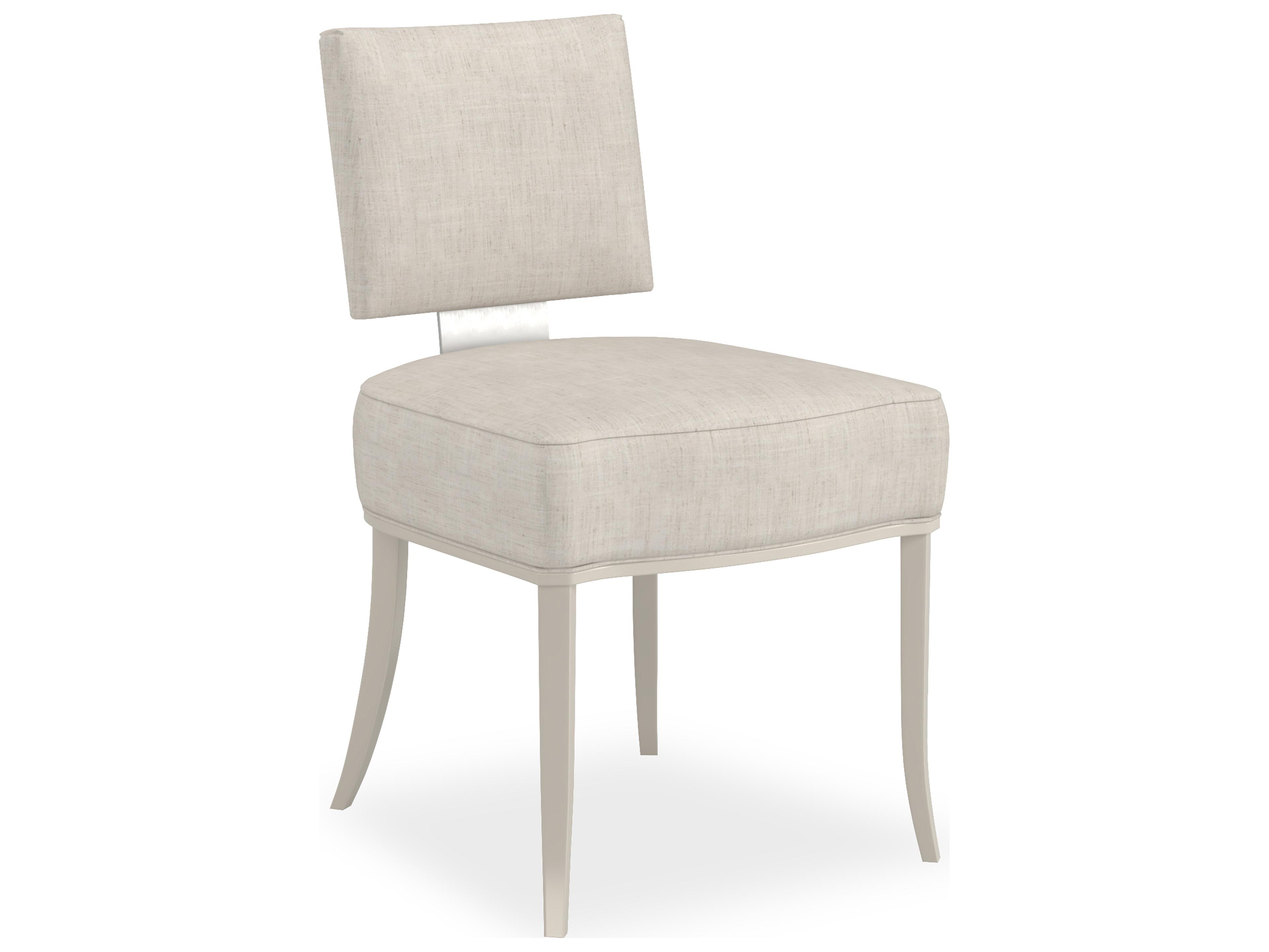 Caracole Classic Reserved Seating Birch Wood White Upholstered Armless Dining Chair
