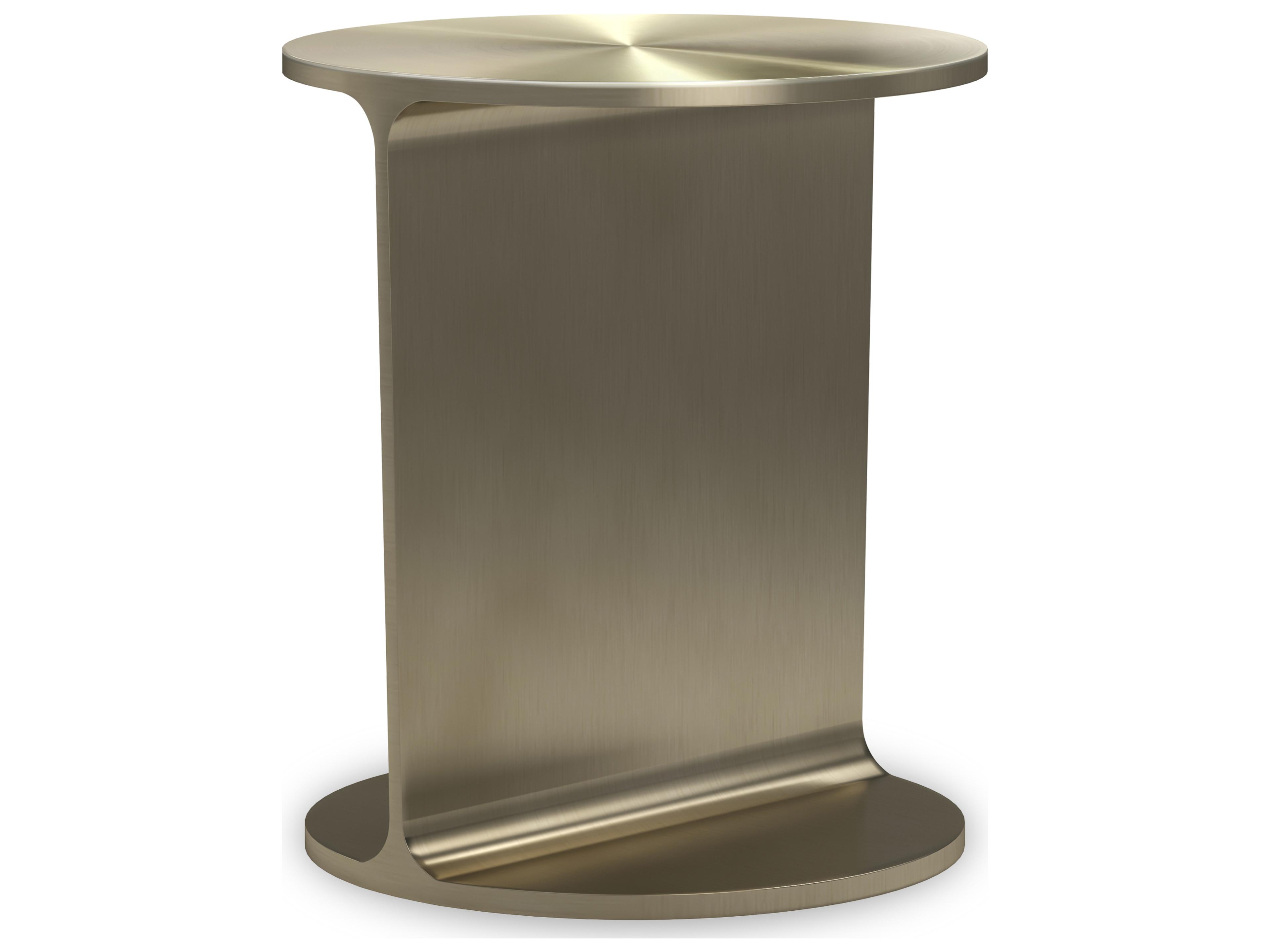 Caracole Classic Rivot Round Metal Brushed Gold End Table